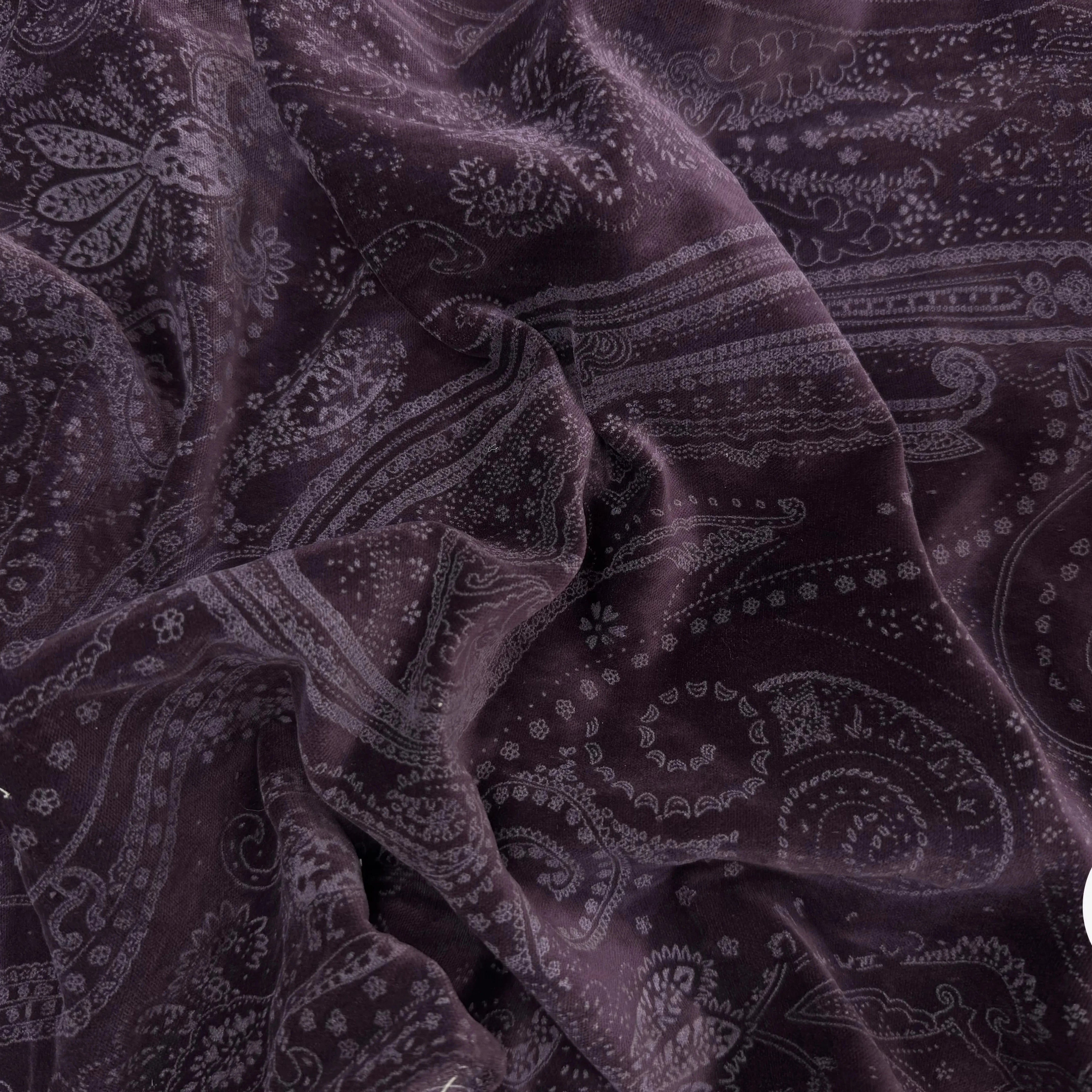 VELOURS DE COTON VIOLET MOTIF ESPRIT PERSAN - My Little Coupon