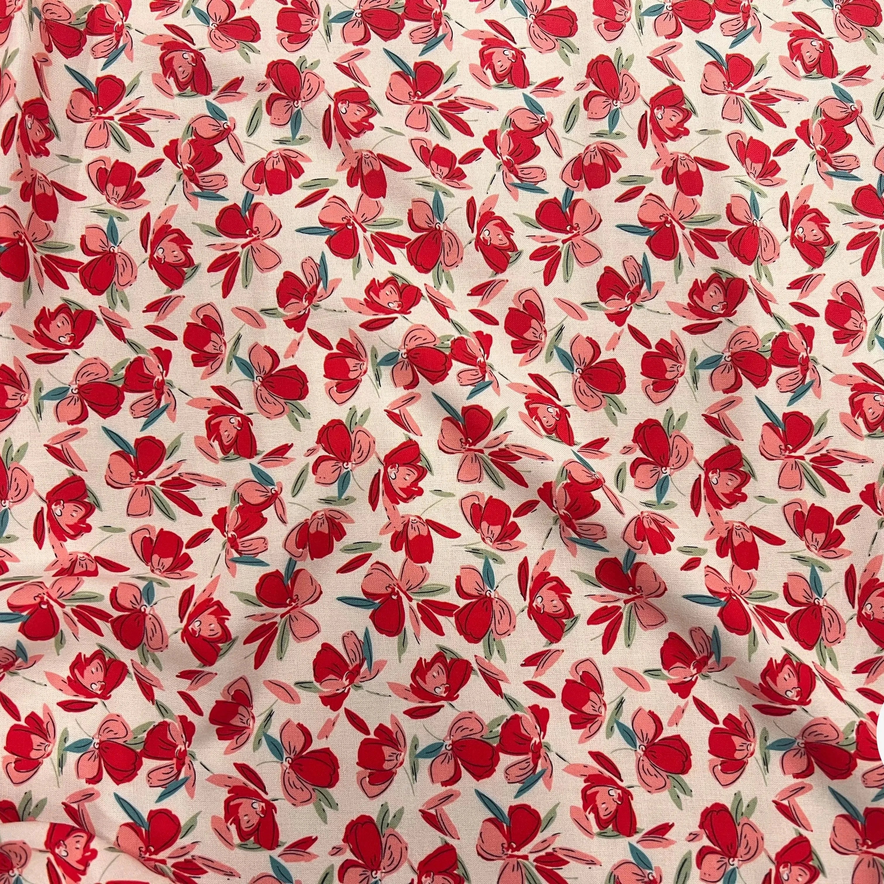 VISCOSE BLOSSOM ÉCRU ROUGE PRINT - My Little Coupon