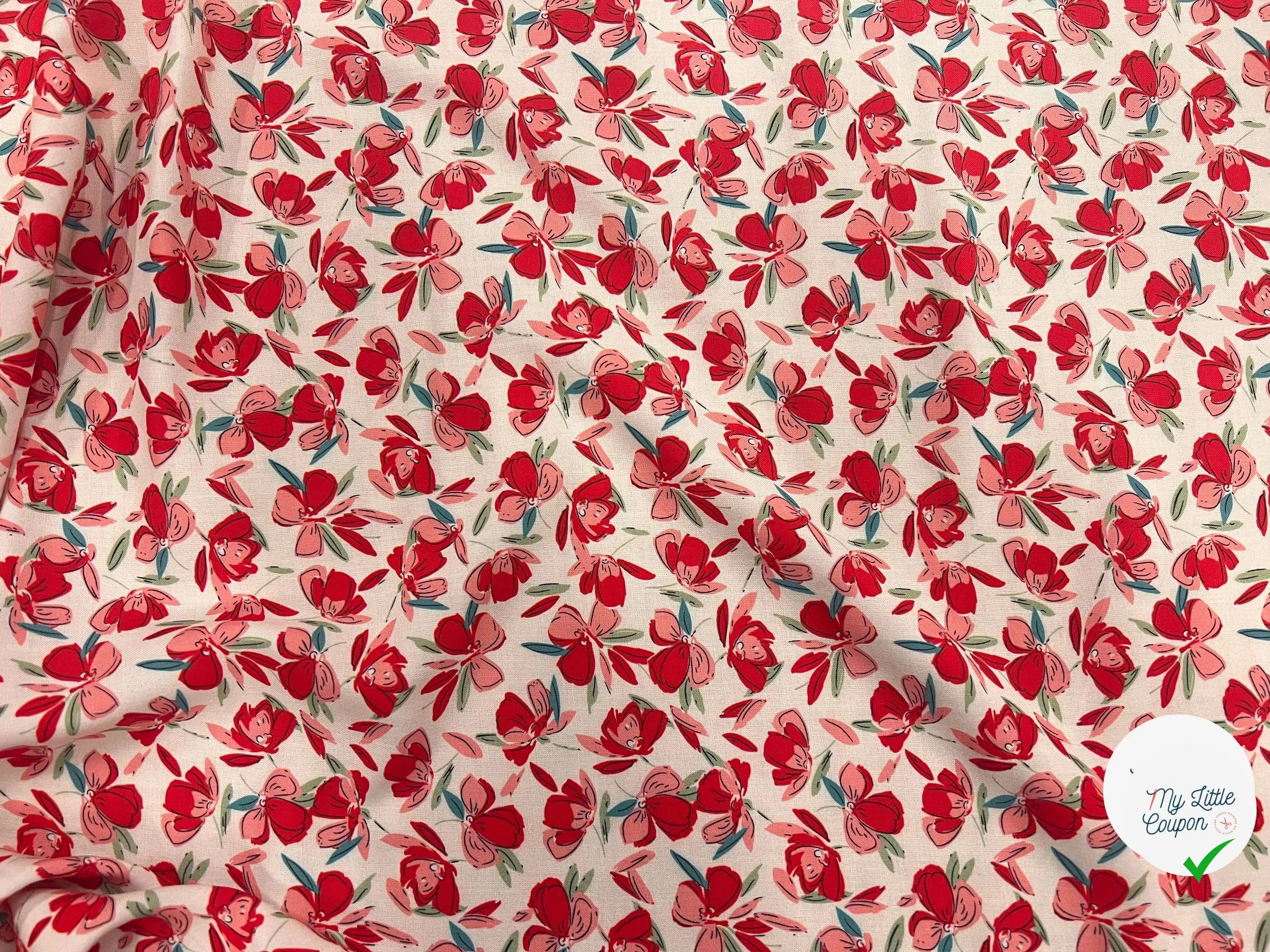 VISCOSE BLOSSOM ÉCRU ROUGE PRINT - My Little Coupon