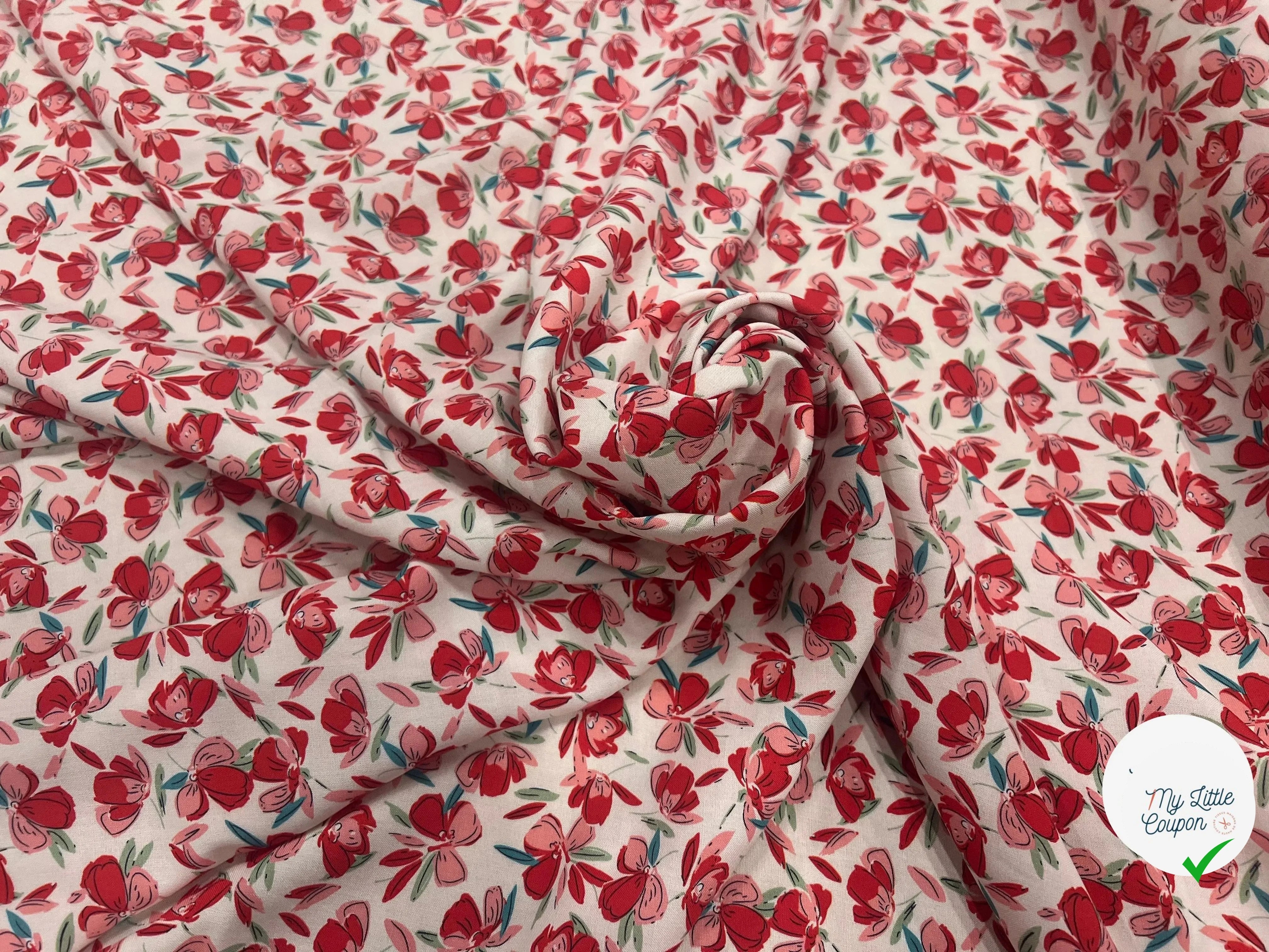 VISCOSE BLOSSOM ÉCRU ROUGE PRINT - My Little Coupon
