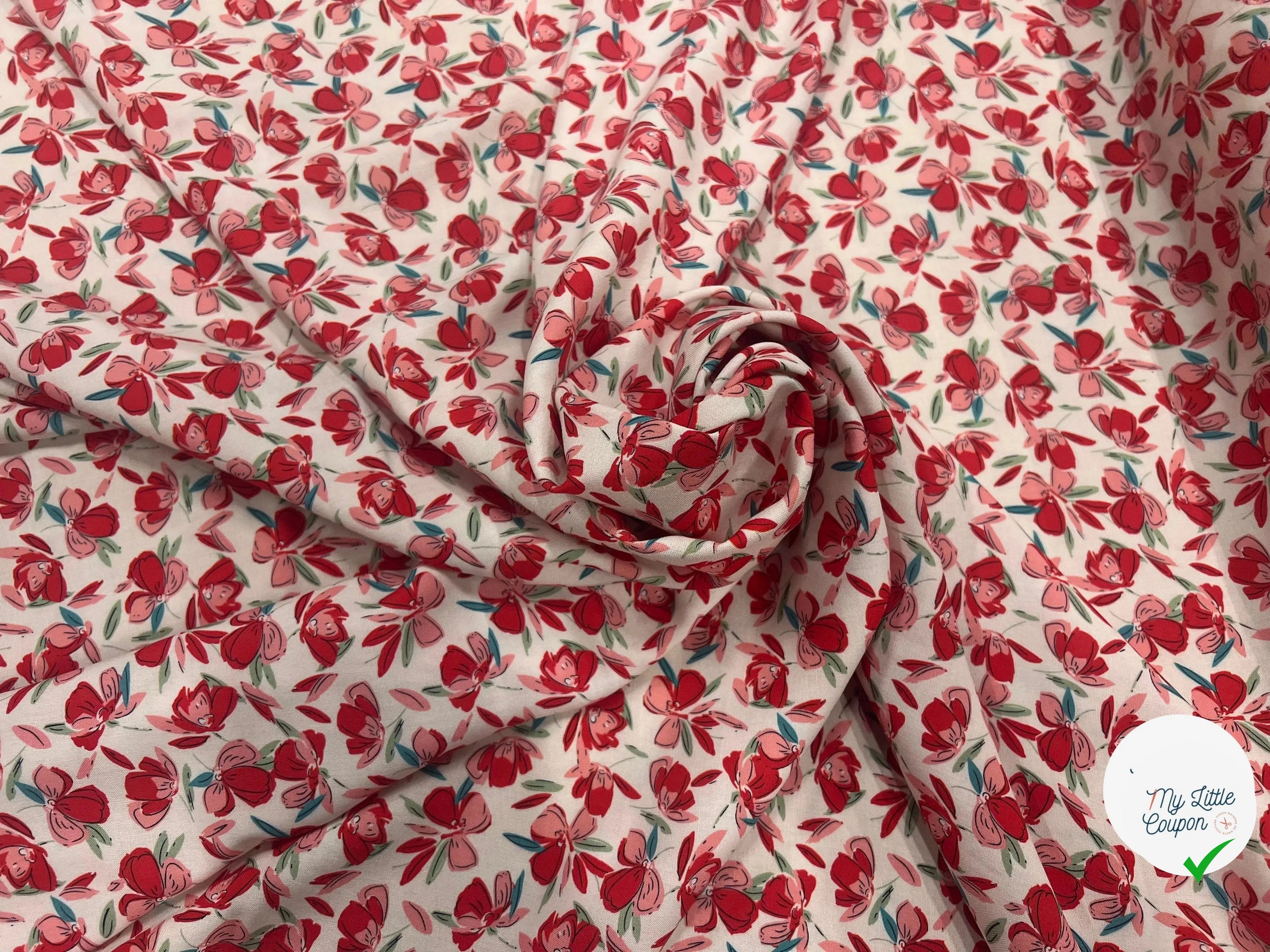 VISCOSE BLOSSOM ÉCRU ROUGE PRINT - My Little Coupon