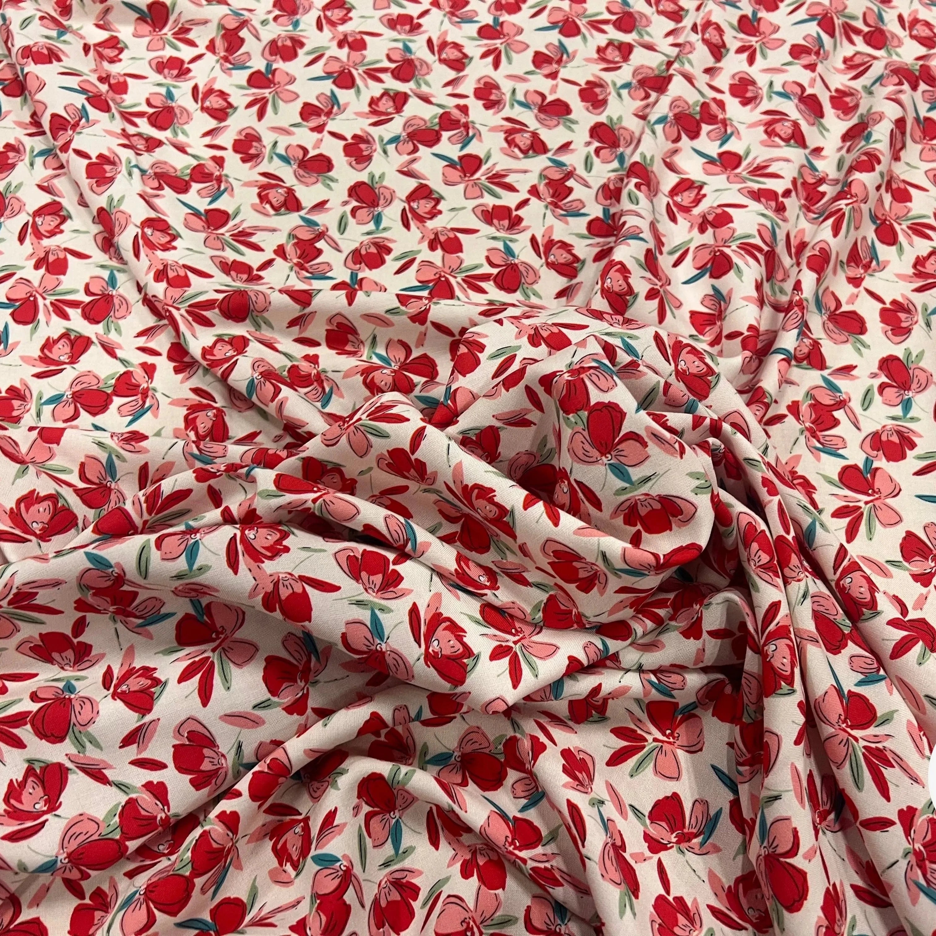 VISCOSE BLOSSOM ÉCRU ROUGE PRINT - My Little Coupon