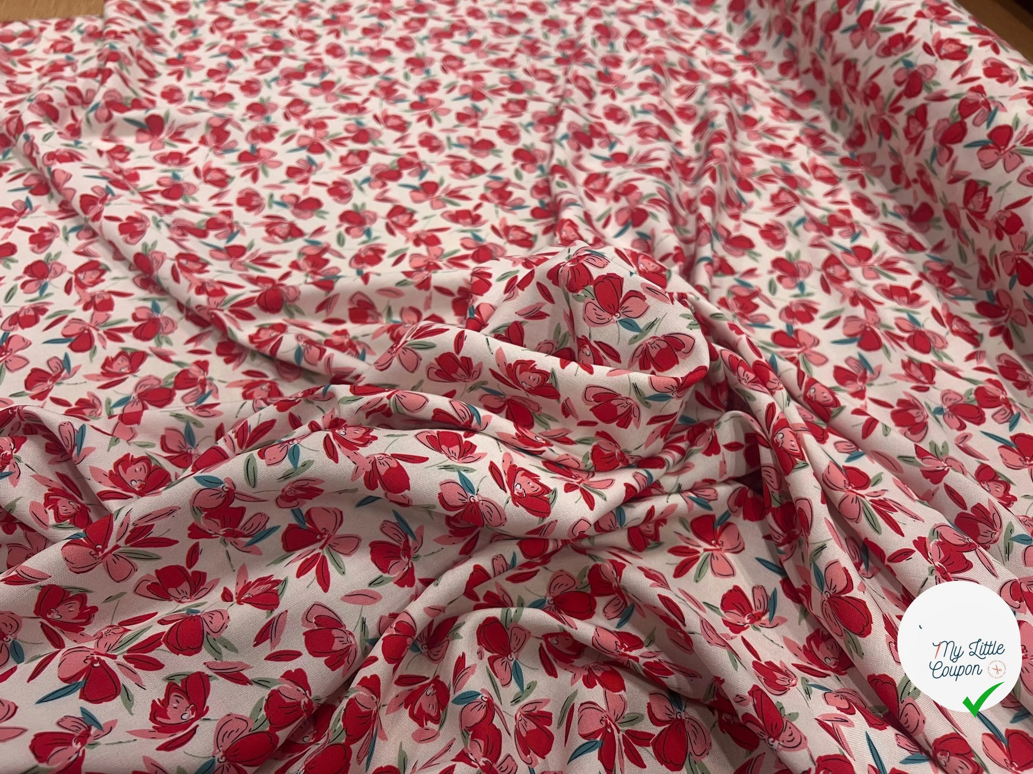 VISCOSE BLOSSOM ÉCRU ROUGE PRINT - My Little Coupon