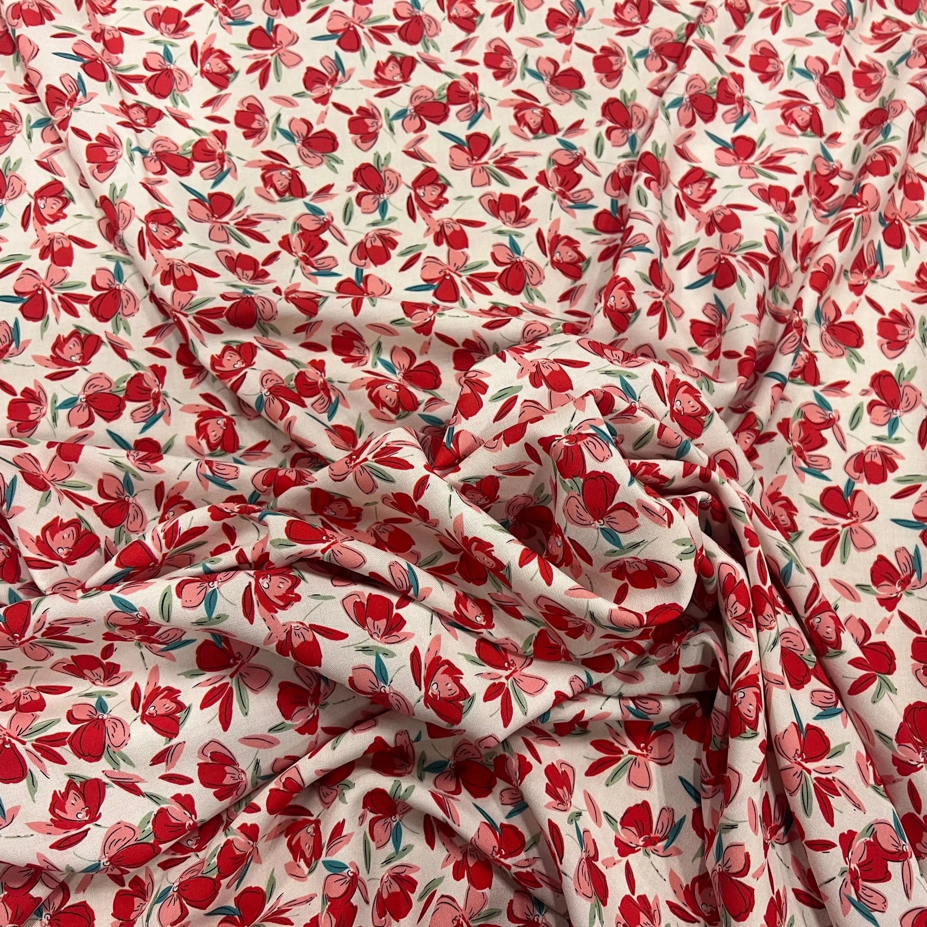 VISCOSE BLOSSOM ÉCRU ROUGE PRINT - My Little Coupon