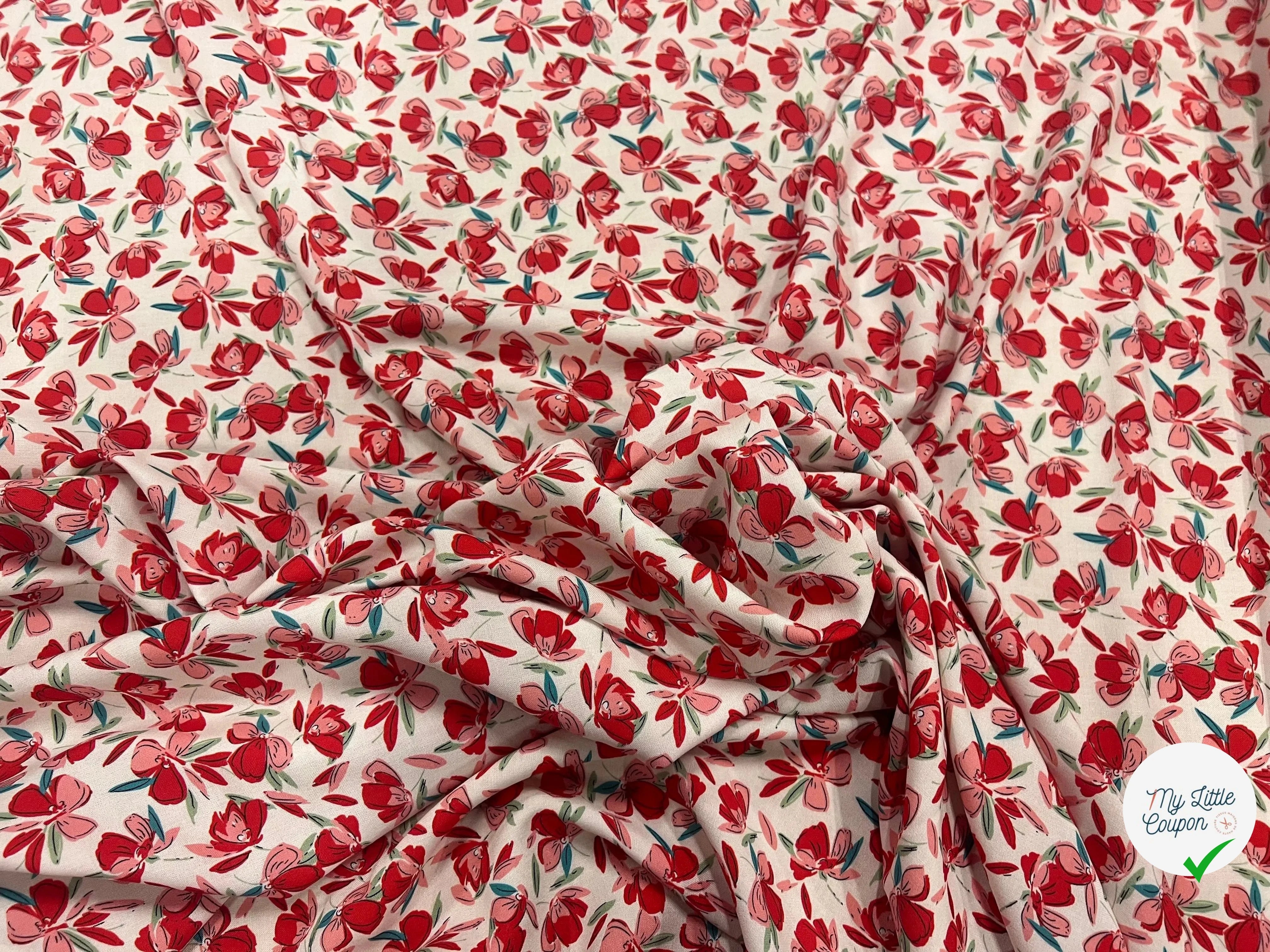 VISCOSE BLOSSOM ÉCRU ROUGE PRINT - My Little Coupon