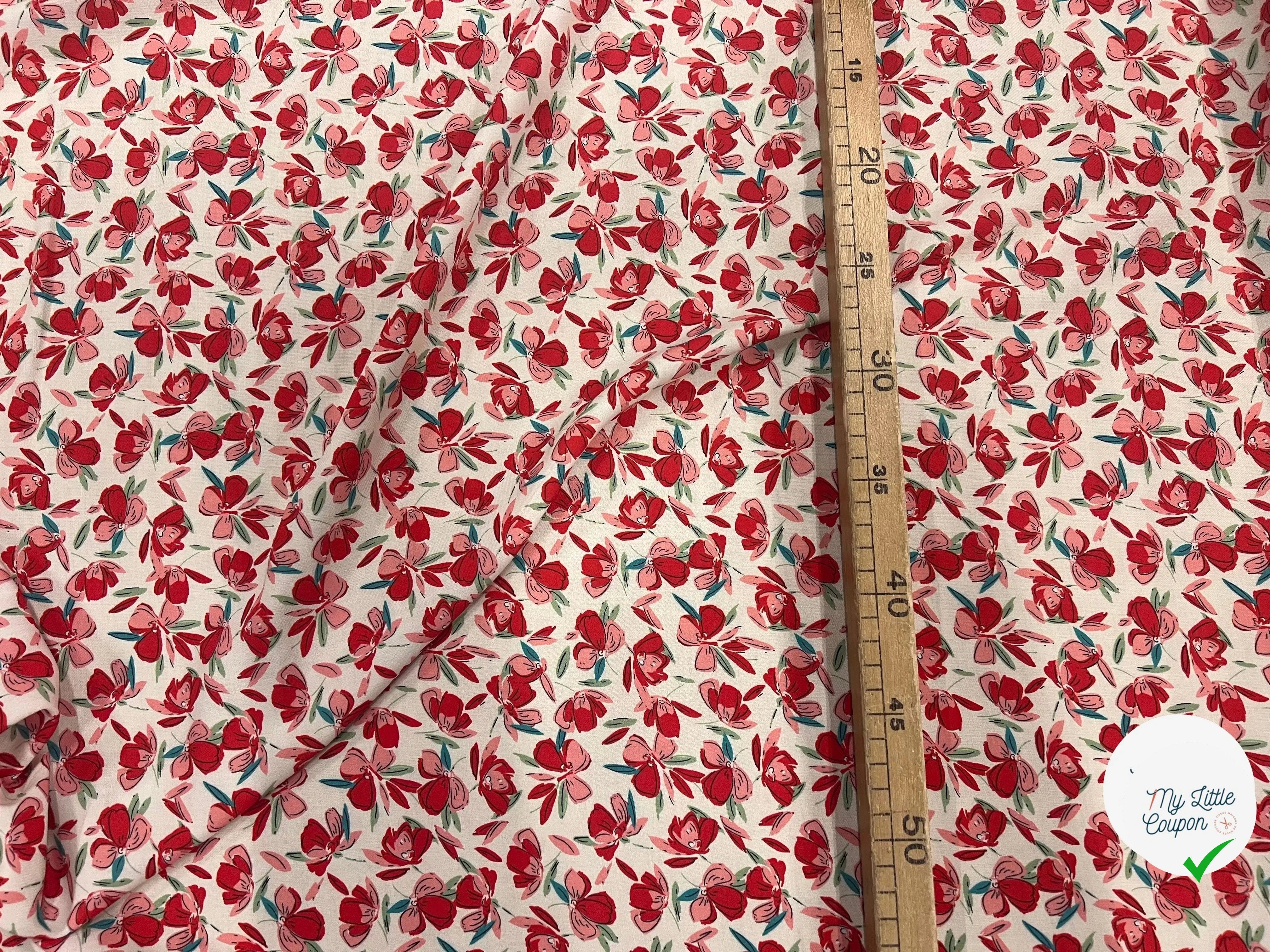 VISCOSE BLOSSOM ÉCRU ROUGE PRINT - My Little Coupon