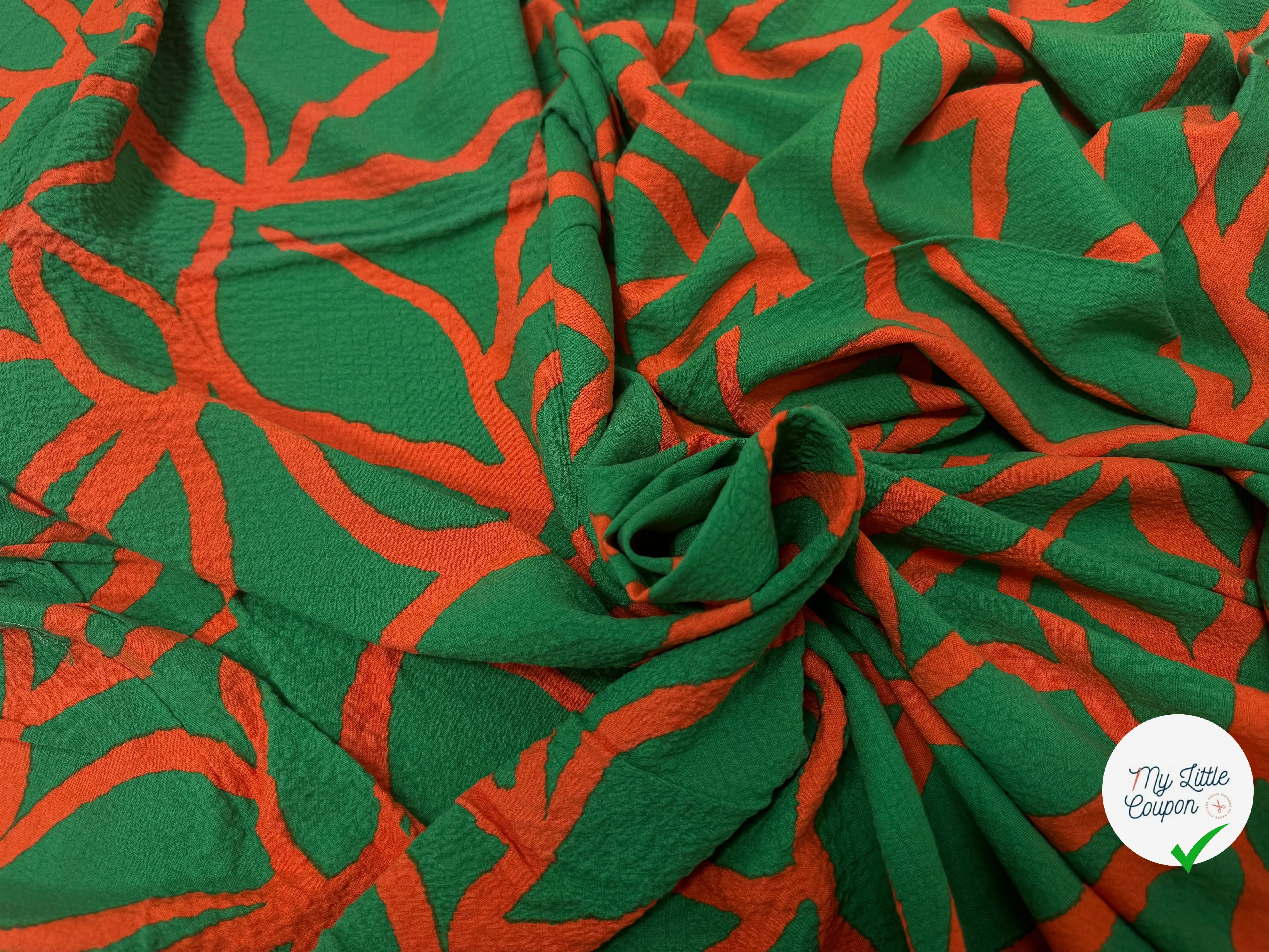 (Chute) VISCOSE BUBBLE TISSU IMPRIMÉ ABSTRAIT VERT - My Little Coupon