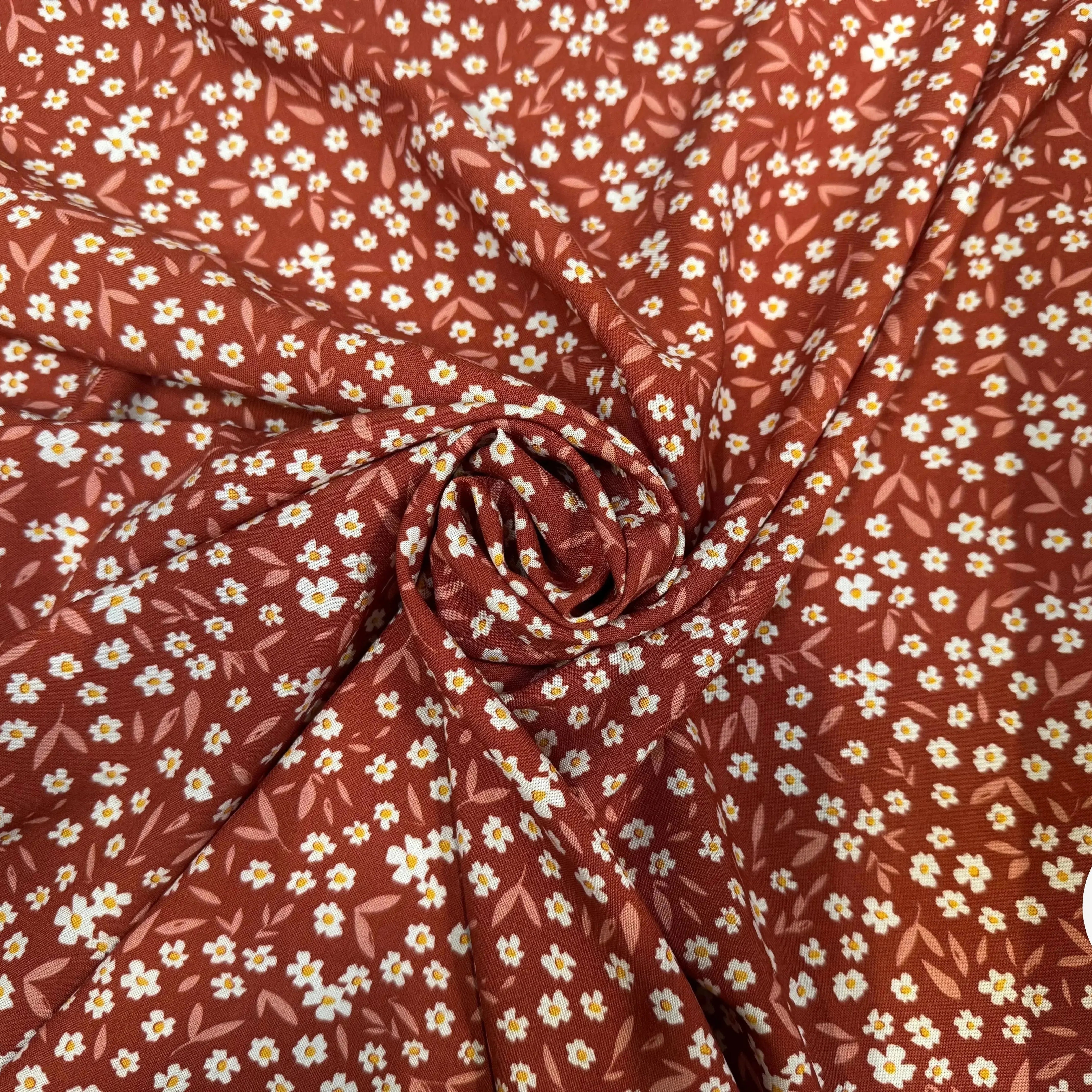 VISCOSE ECOVERO™ LENZING™ IMPRIMÉ FLEURETTE TERRACOTA - My Little Coupon