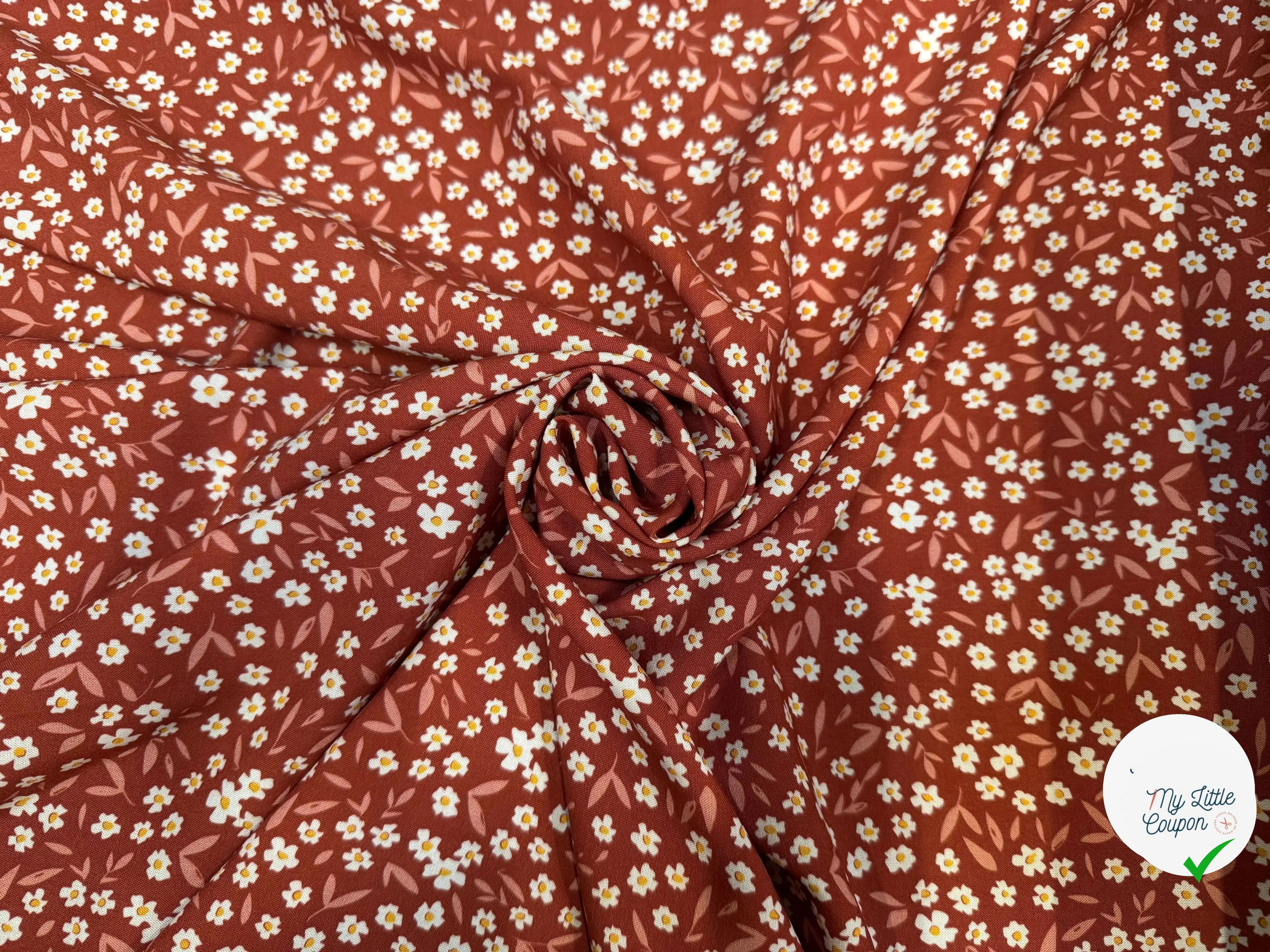 VISCOSE ECOVERO™ LENZING™ IMPRIMÉ FLEURETTE TERRACOTA - My Little Coupon