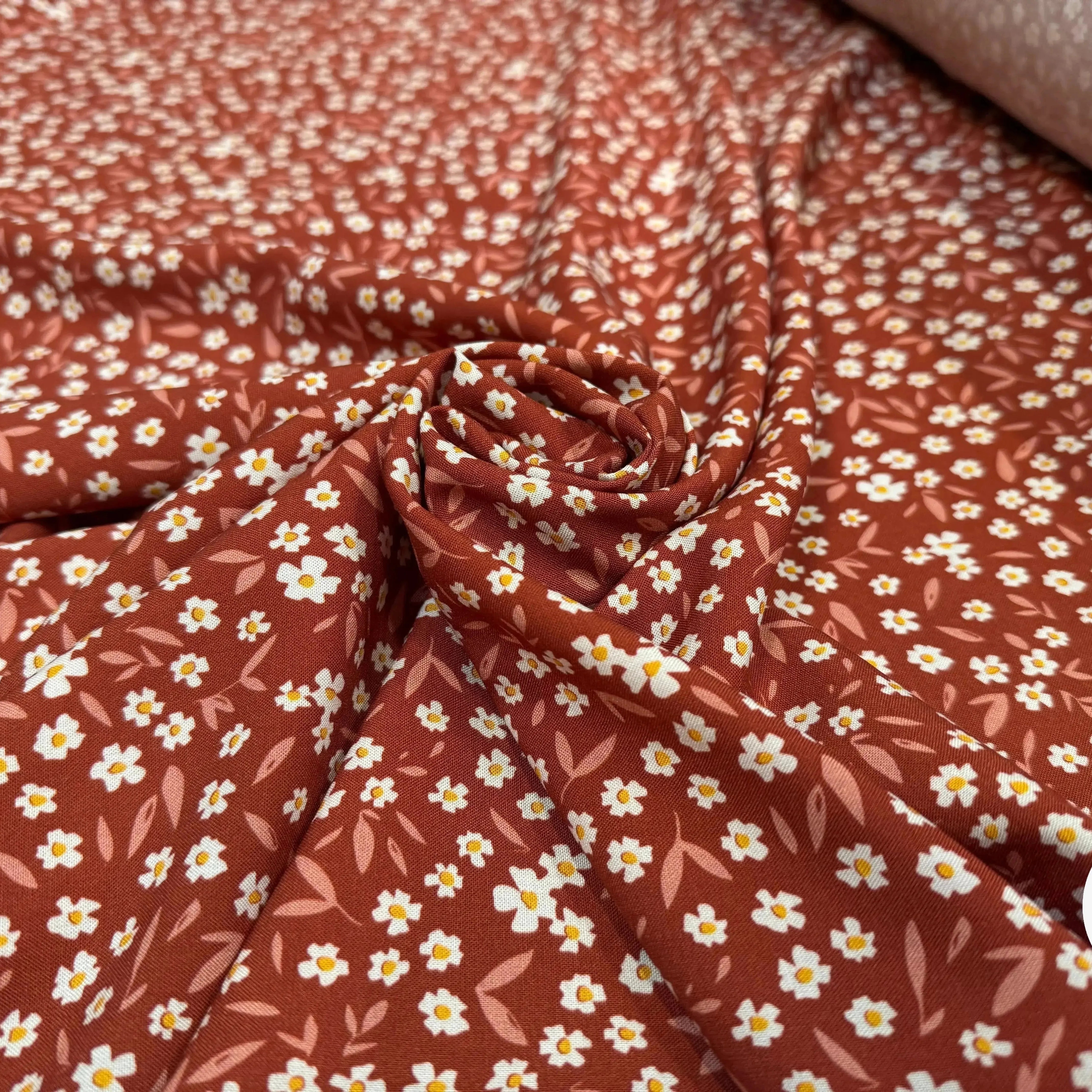 VISCOSE ECOVERO™ LENZING™ IMPRIMÉ FLEURETTE TERRACOTA - My Little Coupon