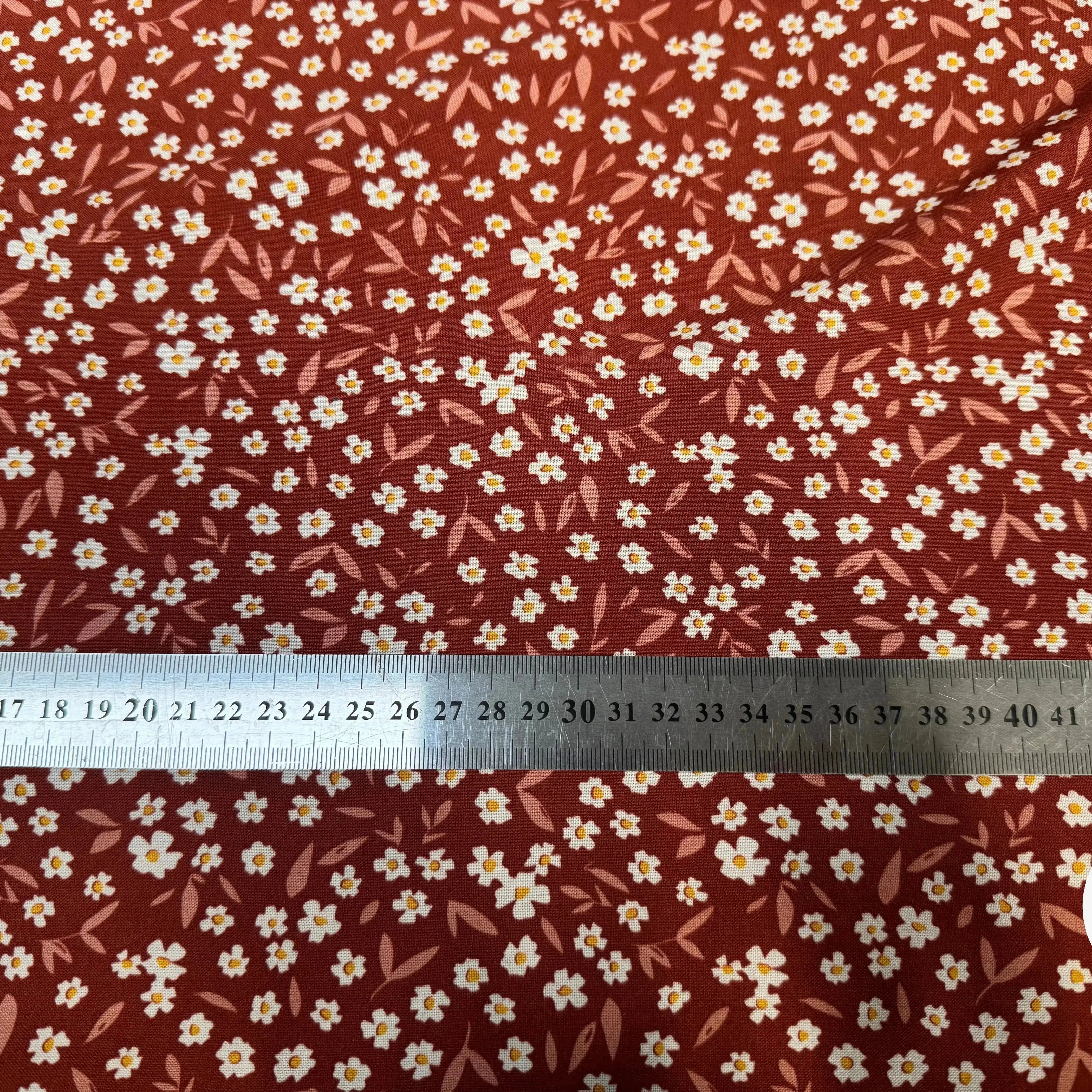 VISCOSE ECOVERO™ LENZING™ IMPRIMÉ FLEURETTE TERRACOTA - My Little Coupon