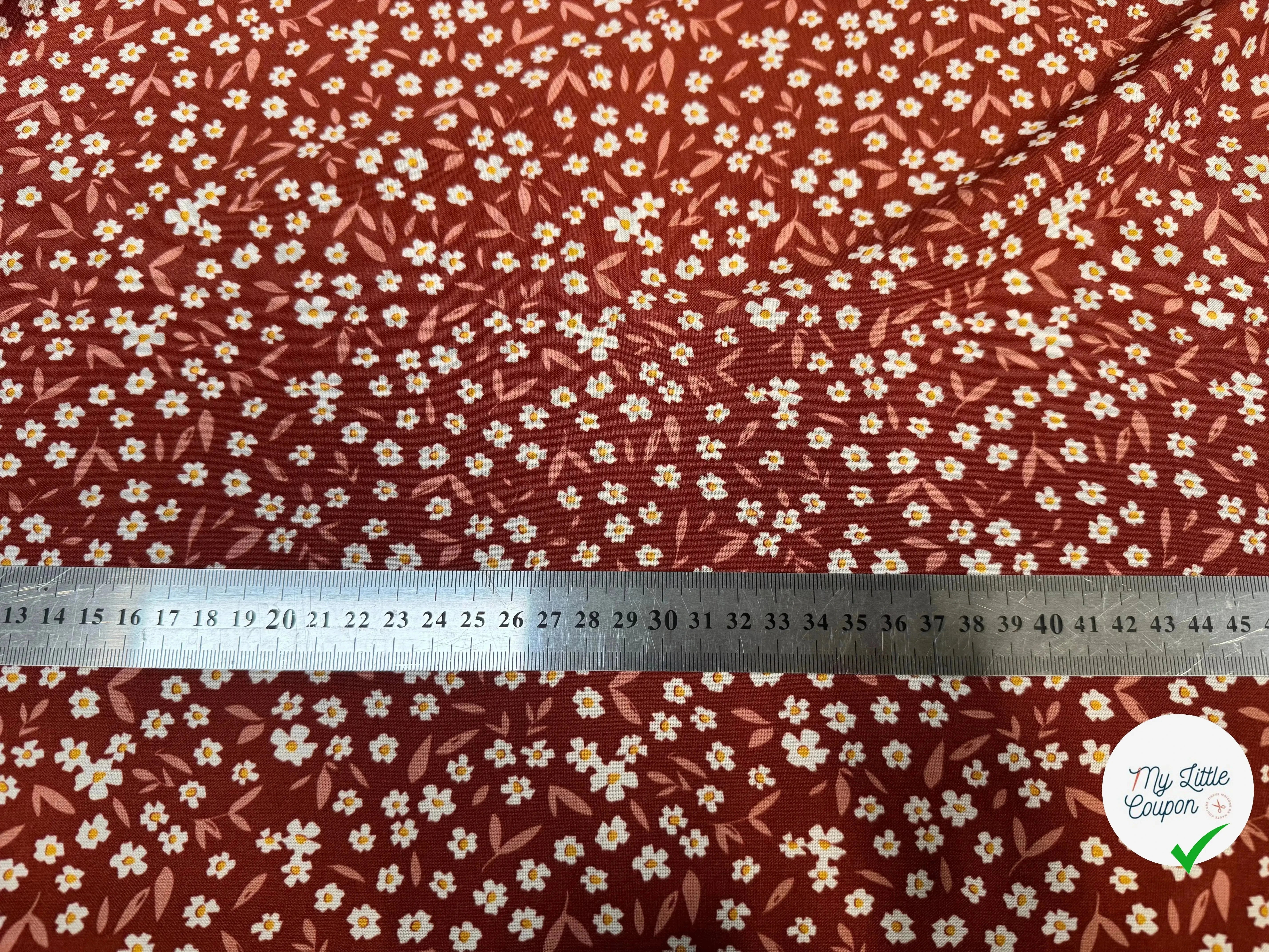 VISCOSE ECOVERO™ LENZING™ IMPRIMÉ FLEURETTE TERRACOTA - My Little Coupon