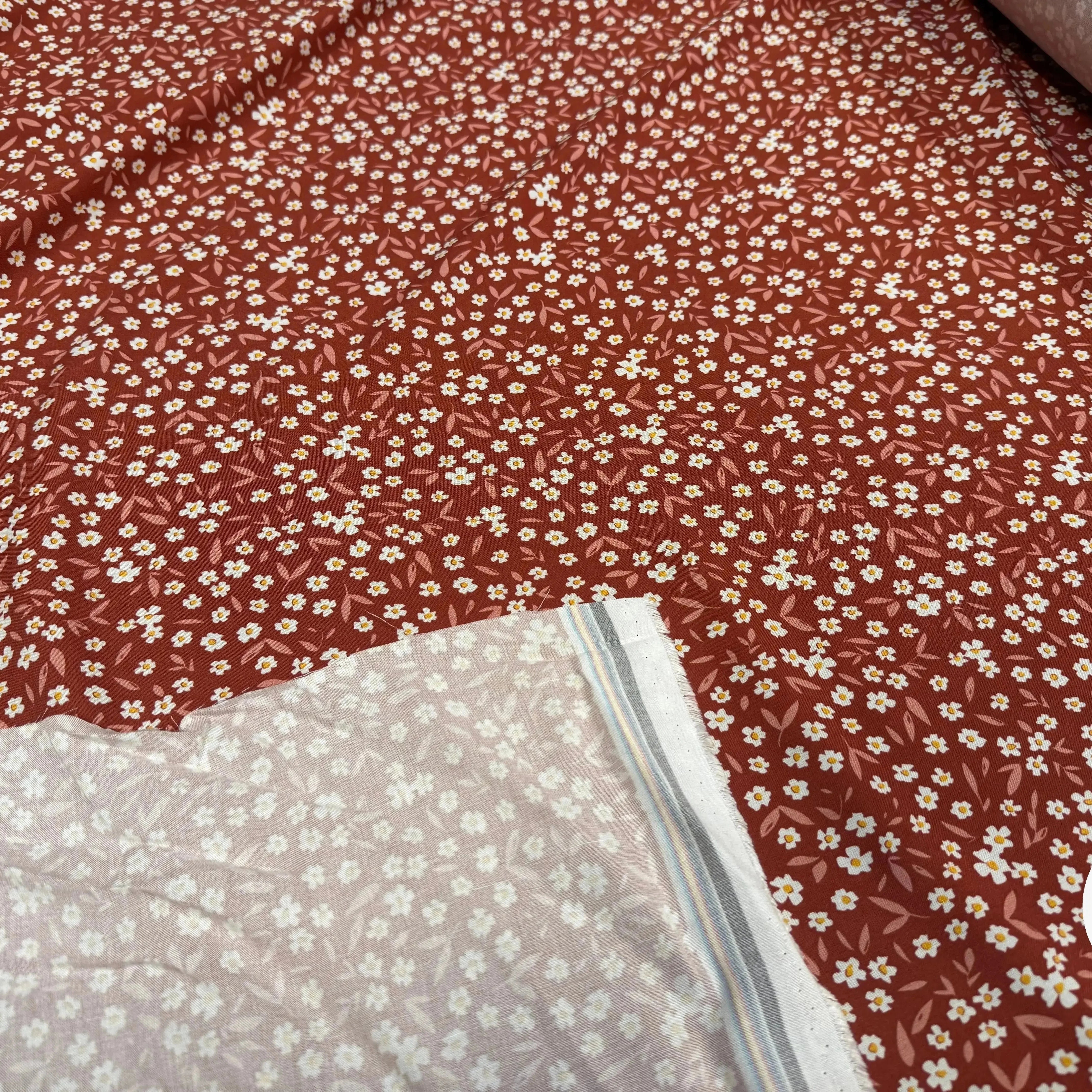 VISCOSE ECOVERO™ LENZING™ IMPRIMÉ FLEURETTE TERRACOTA - My Little Coupon