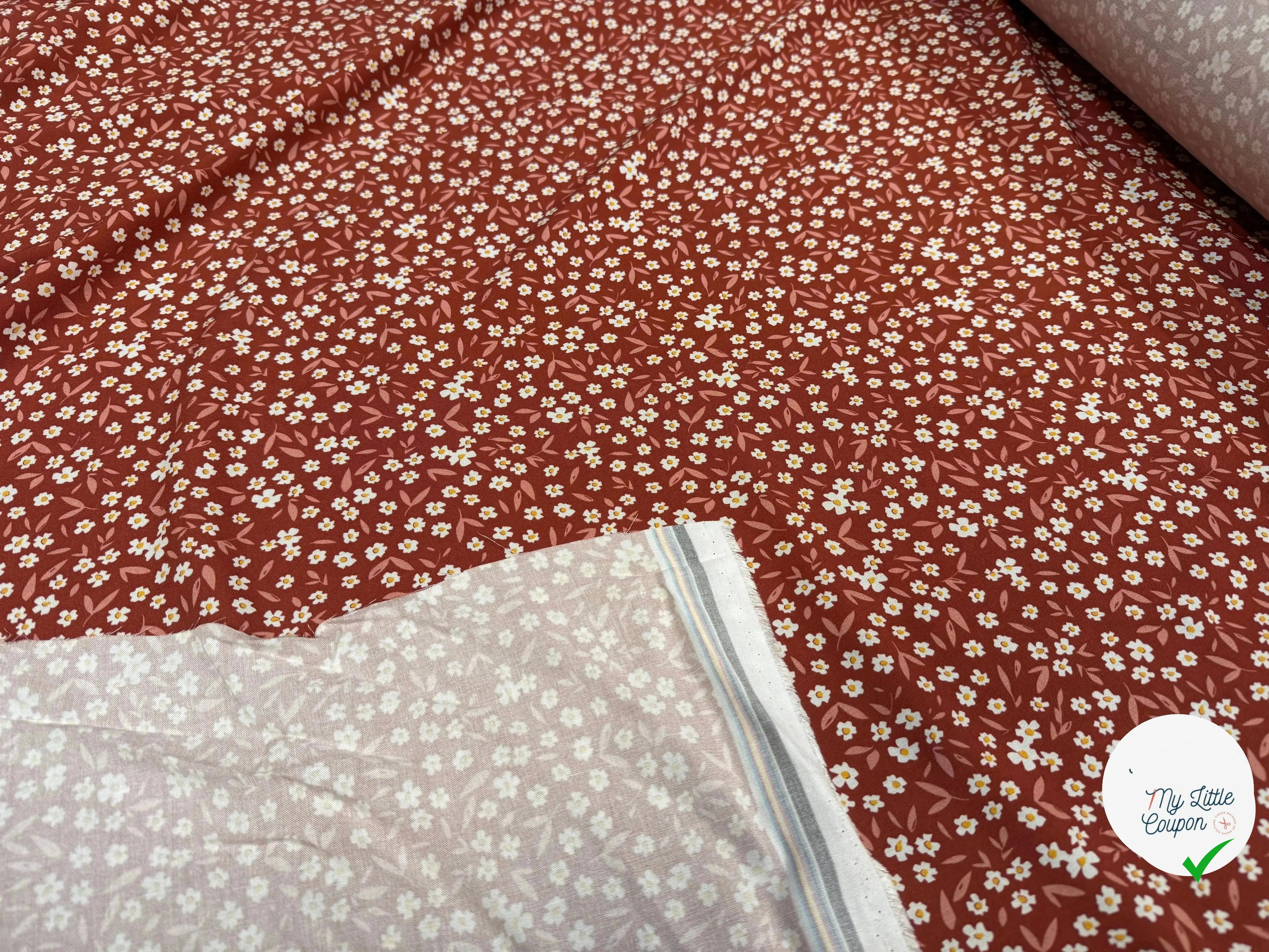 VISCOSE ECOVERO™ LENZING™ IMPRIMÉ FLEURETTE TERRACOTA - My Little Coupon