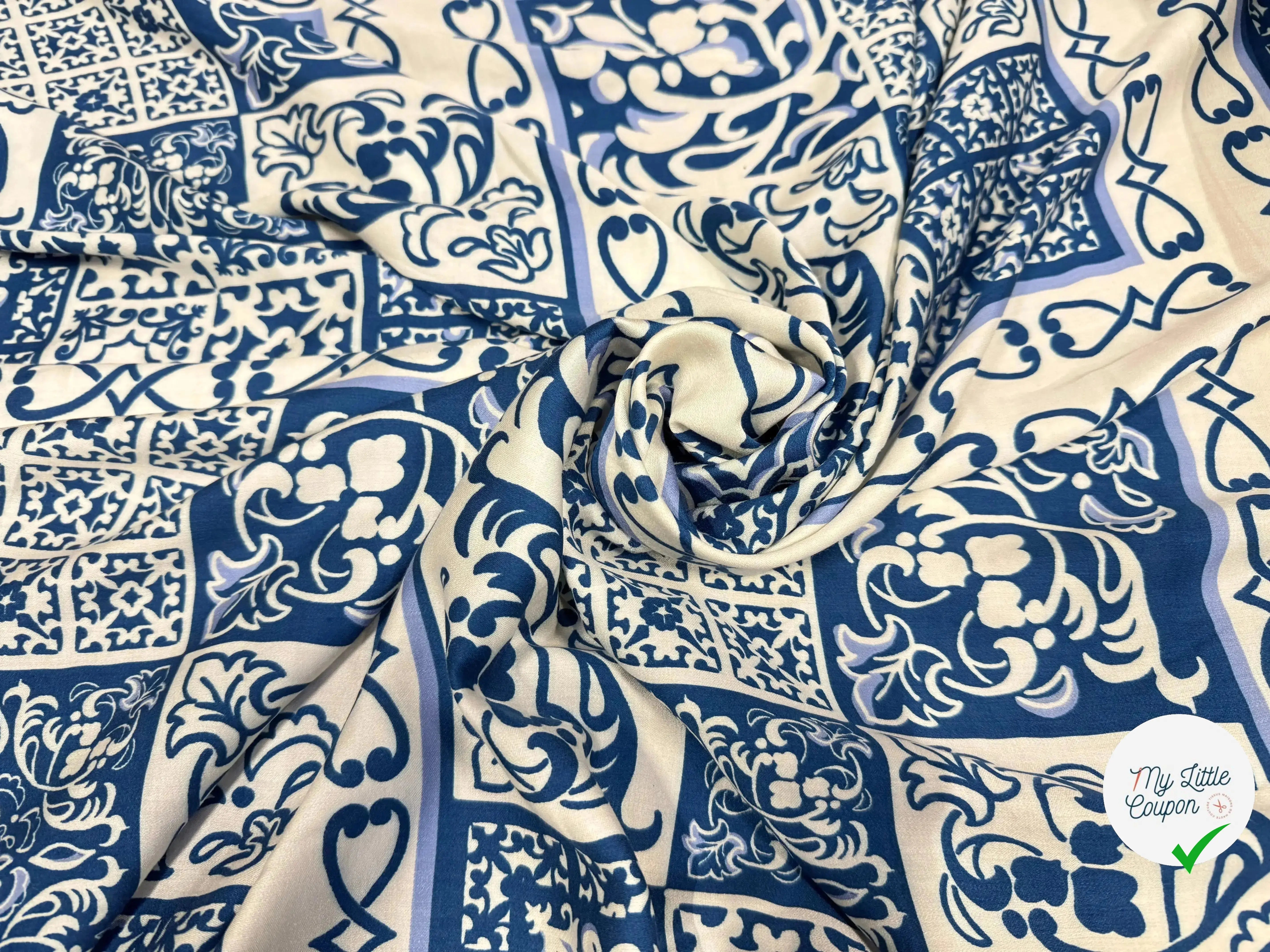 VISCOSE IMPRIMÉE BARROCK DE BLEU - My Little Coupon