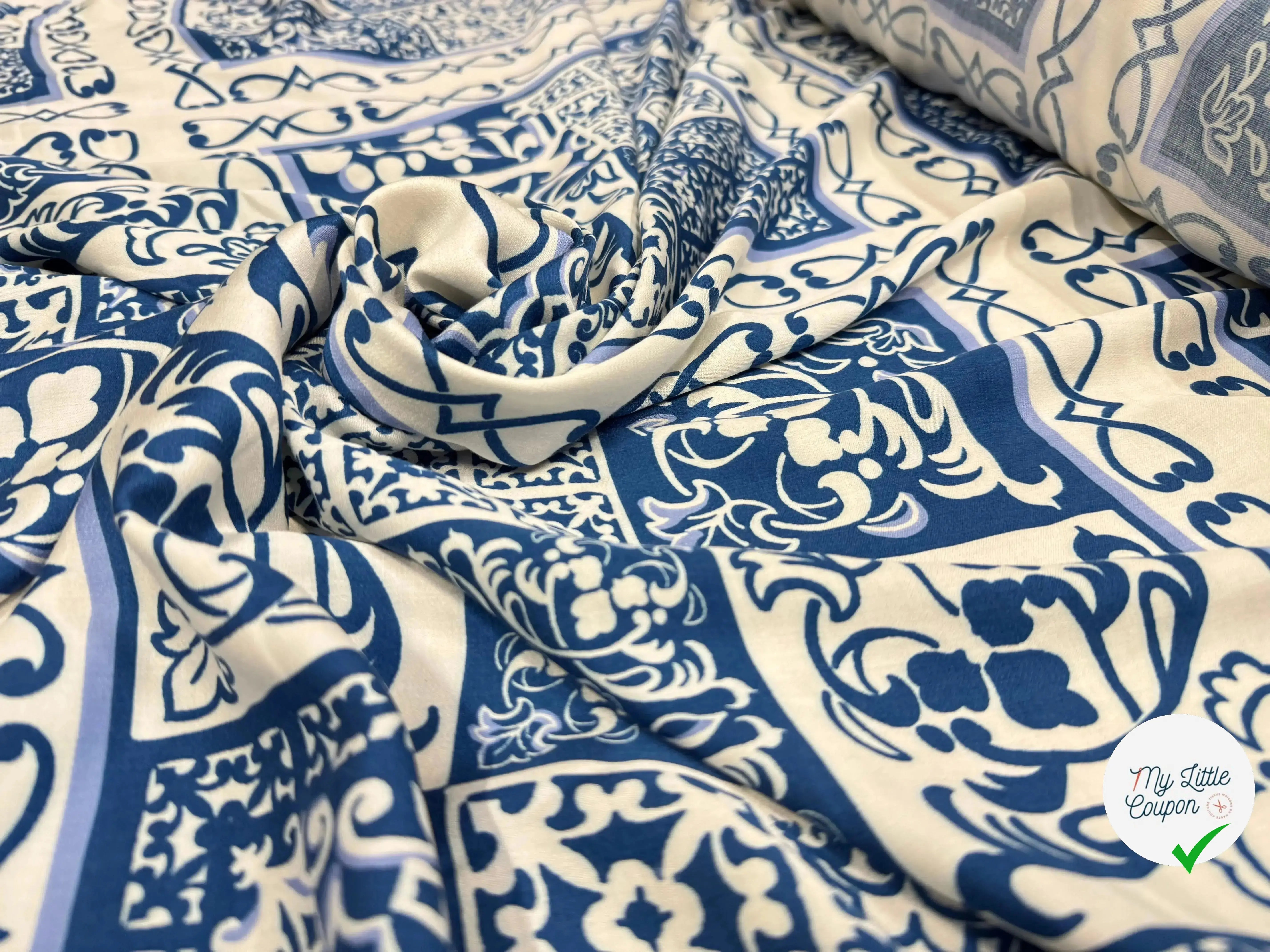 VISCOSE IMPRIMÉE BARROCK DE BLEU - My Little Coupon