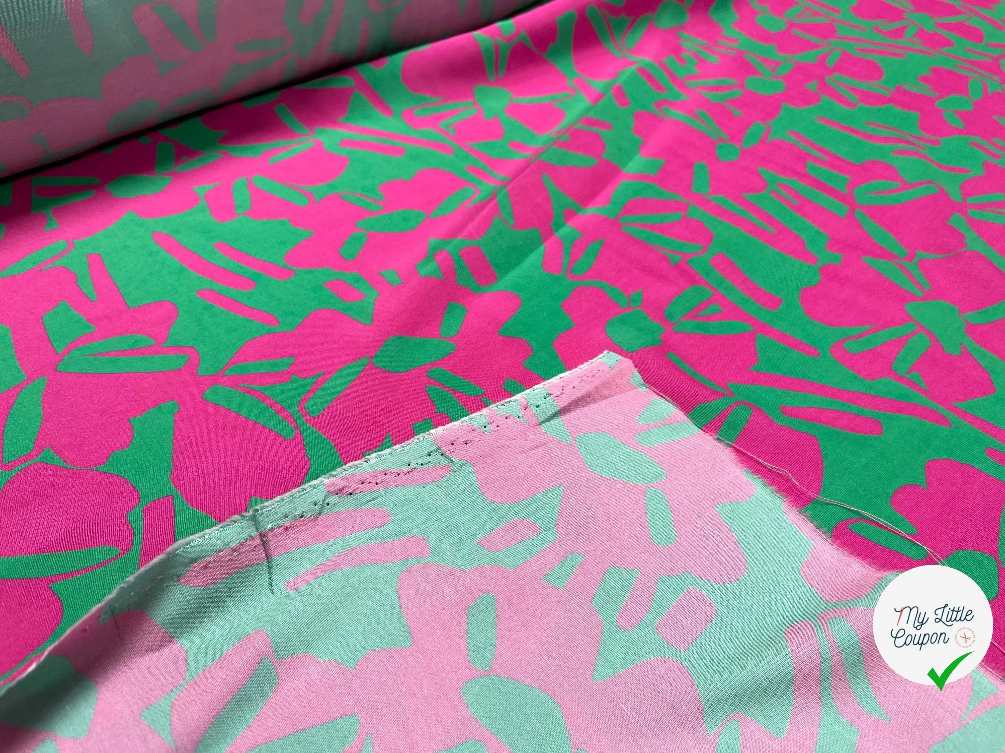 VISCOSE MOTIFS ABSTRAIT ROSE ET VERT - My Little Coupon