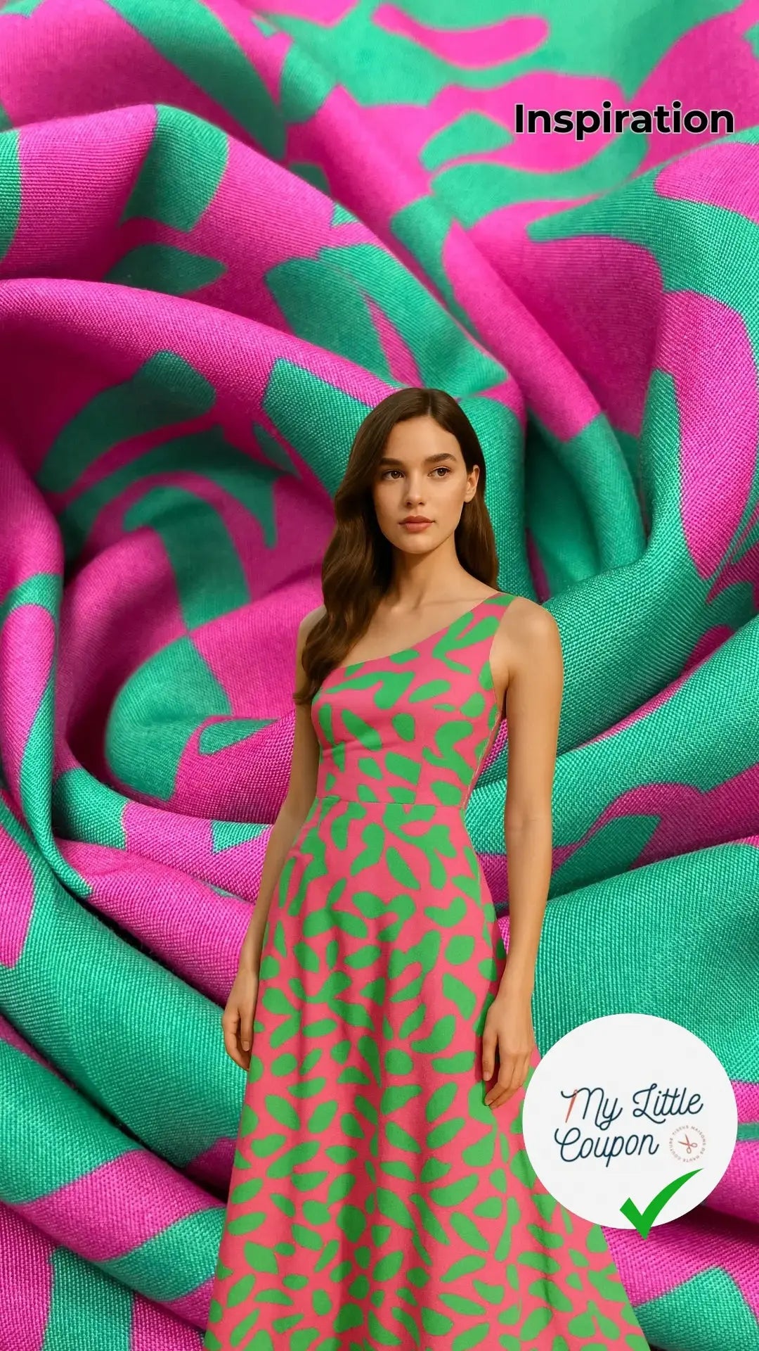 VISCOSE MOTIFS ABSTRAIT ROSE ET VERT - My Little Coupon