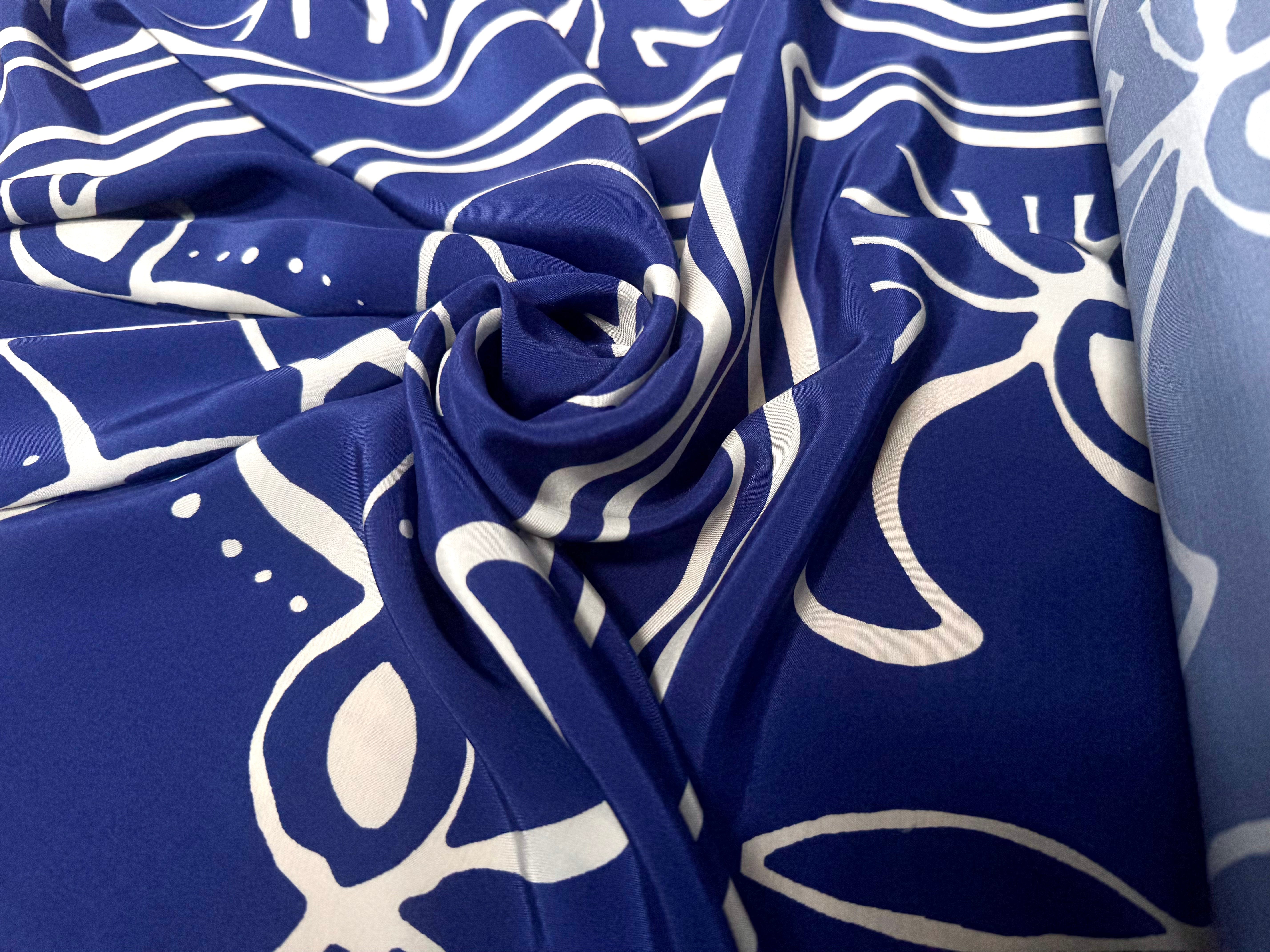 VISCOSE SATINÉE ESPRIT MEDITERANÉE BLEU - My Little Coupon