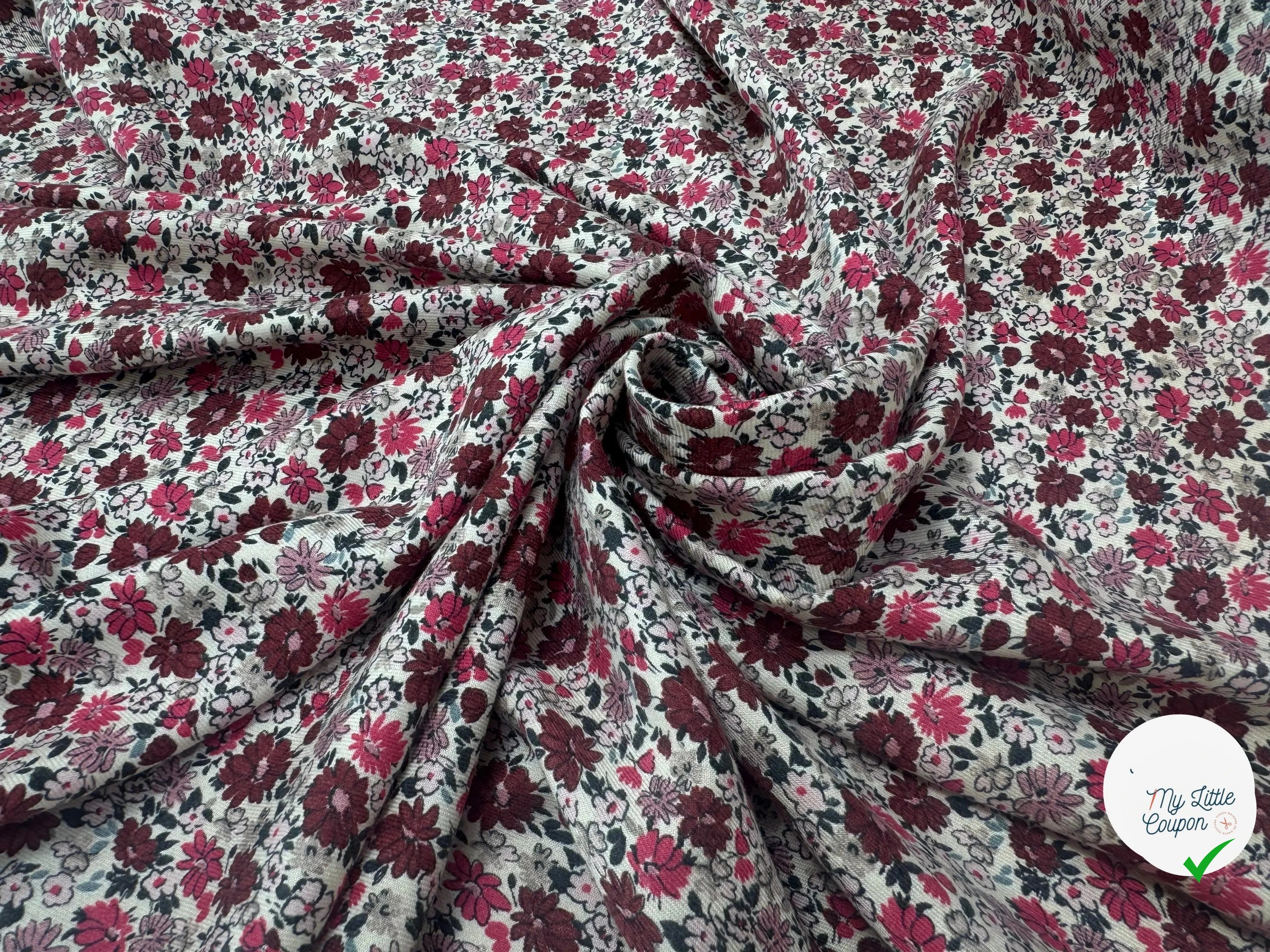 VISCOSE SERGÉE DOUCE MOTIFS FLEURS - My Little Coupon