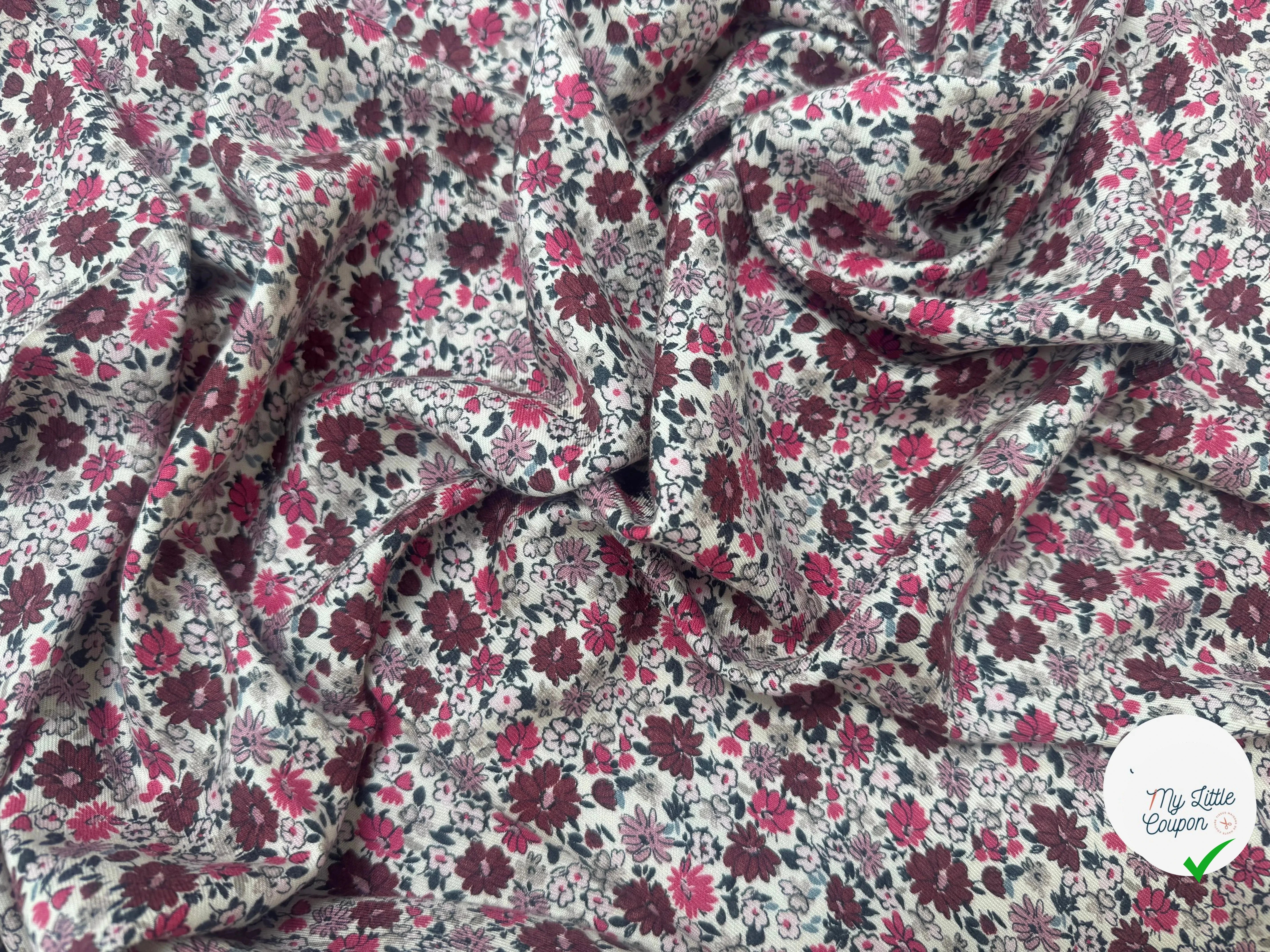 VISCOSE SERGÉE DOUCE MOTIFS FLEURS - My Little Coupon