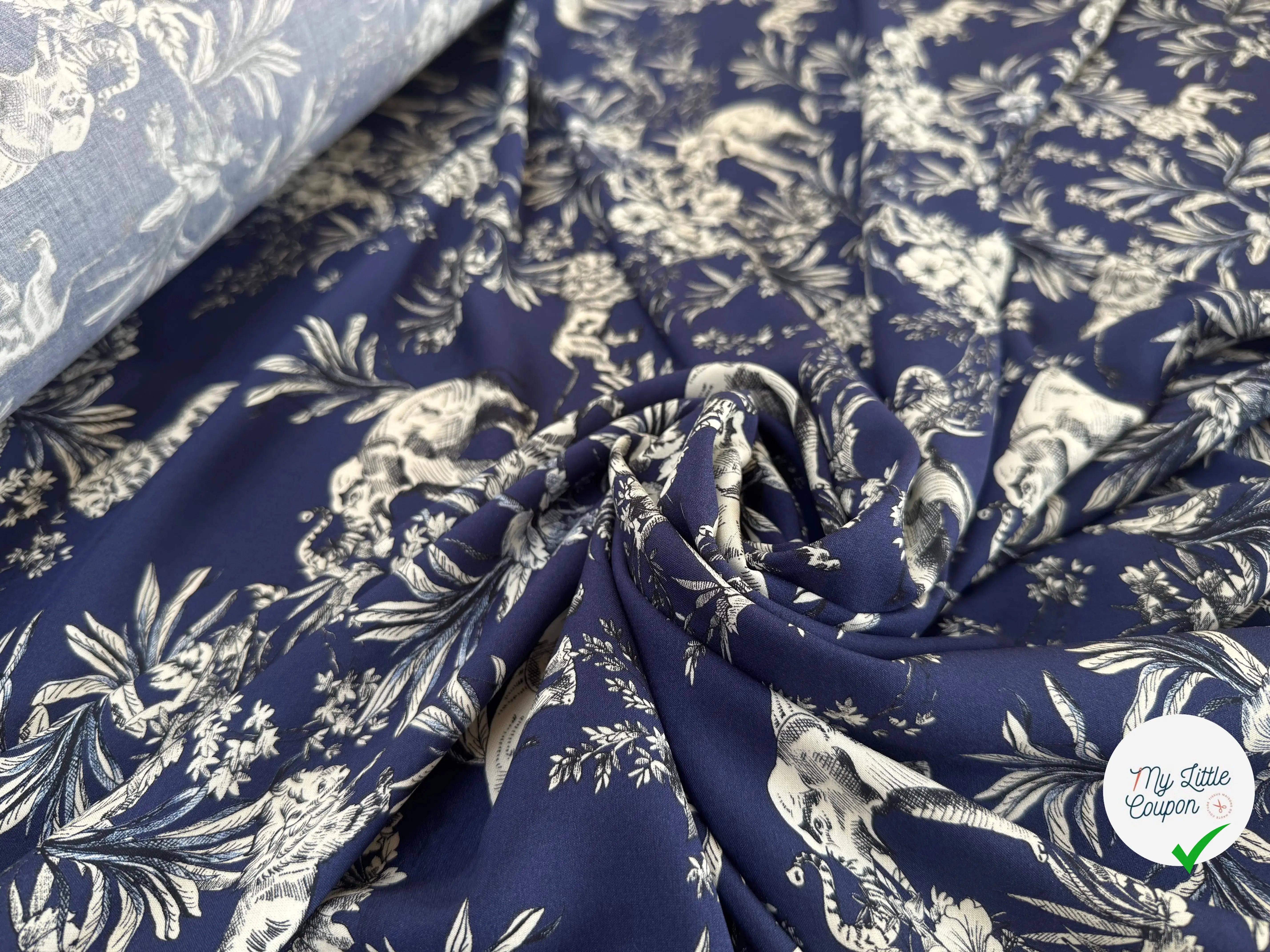 VISCOSE STYLE TOILE DE JOUY FOND BLEU NAVY - My Little Coupon