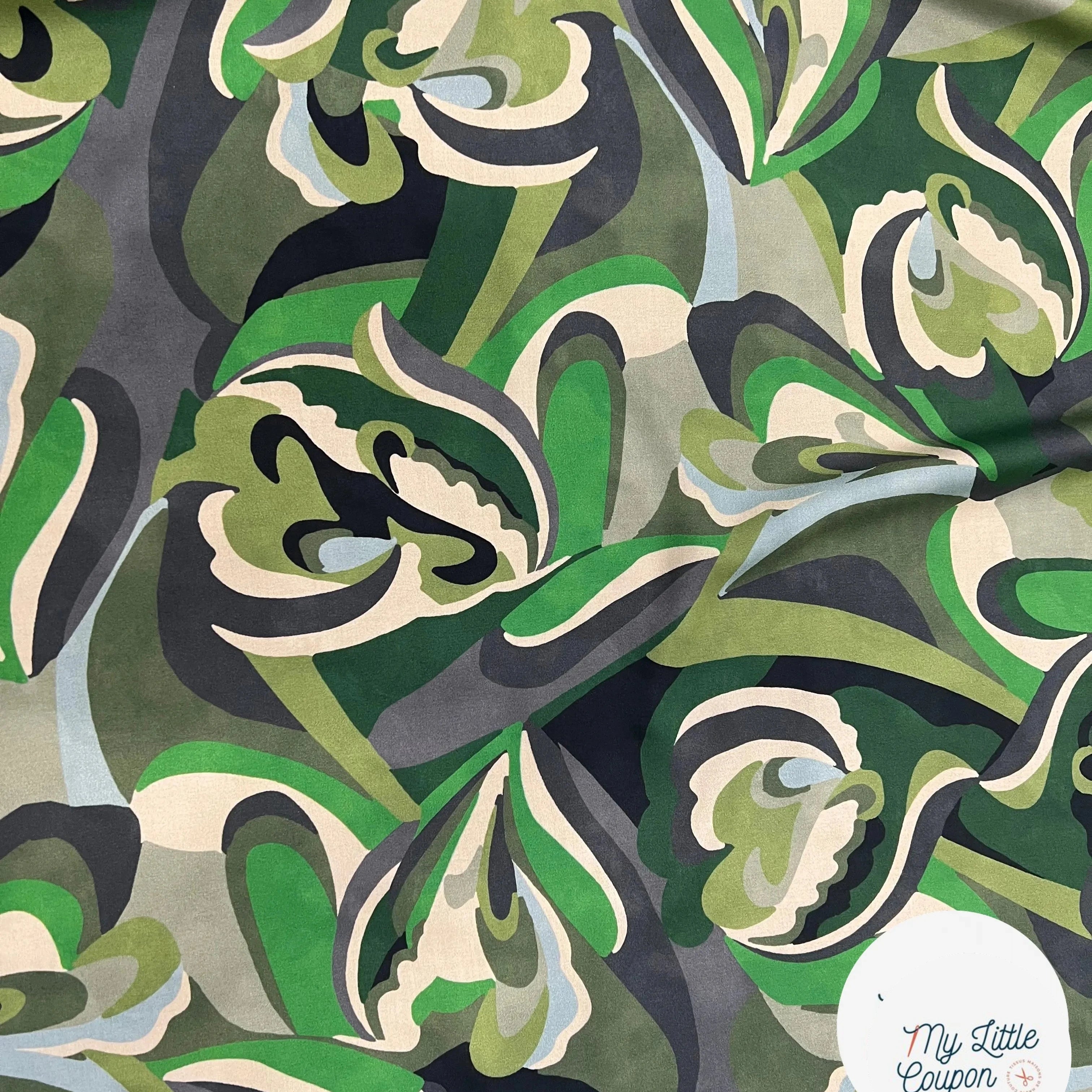 VISCOSE VERTE & CREME MOTIF FLORAL - My Little Coupon