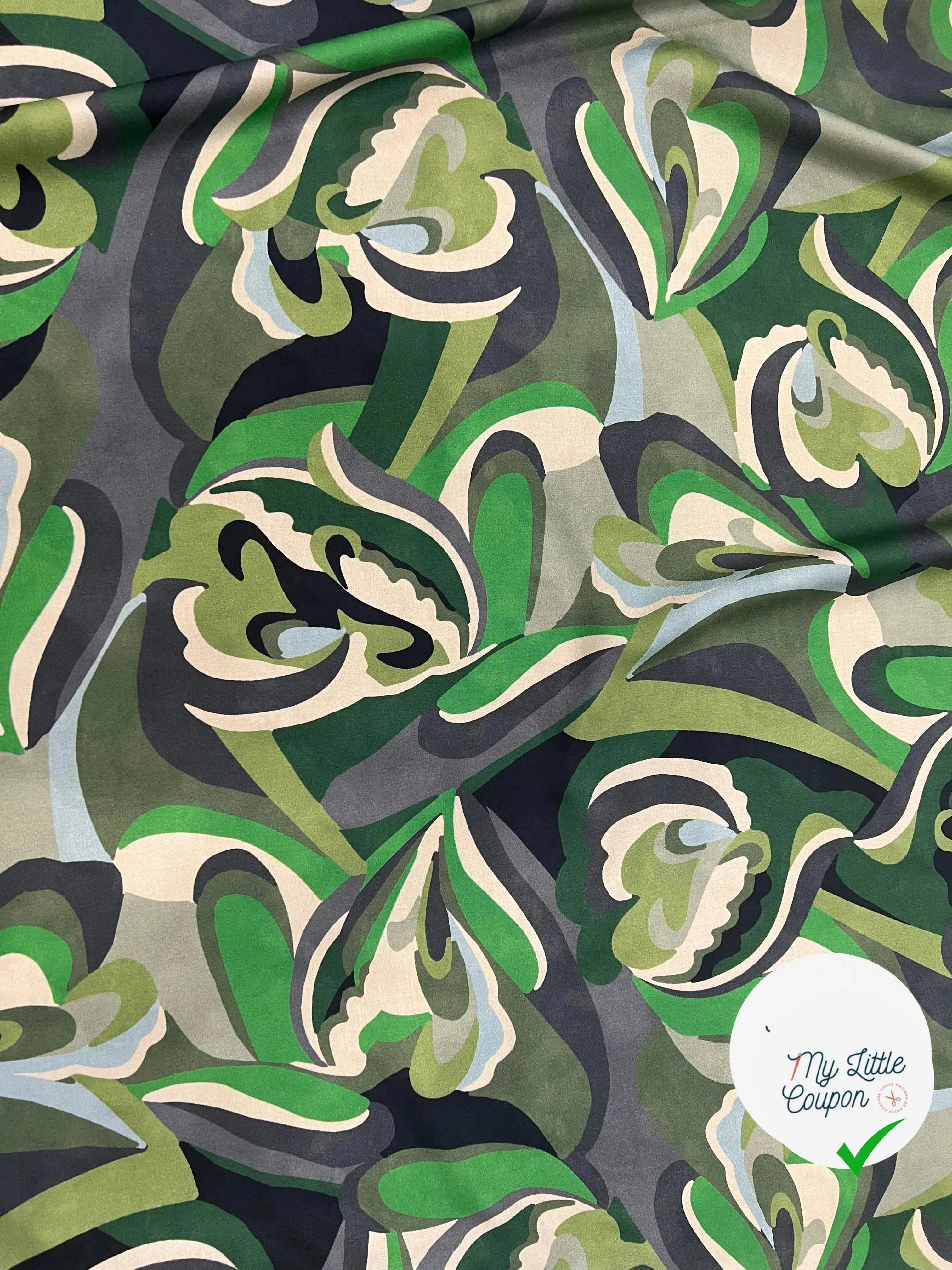 VISCOSE VERTE & CREME MOTIF FLORAL - My Little Coupon