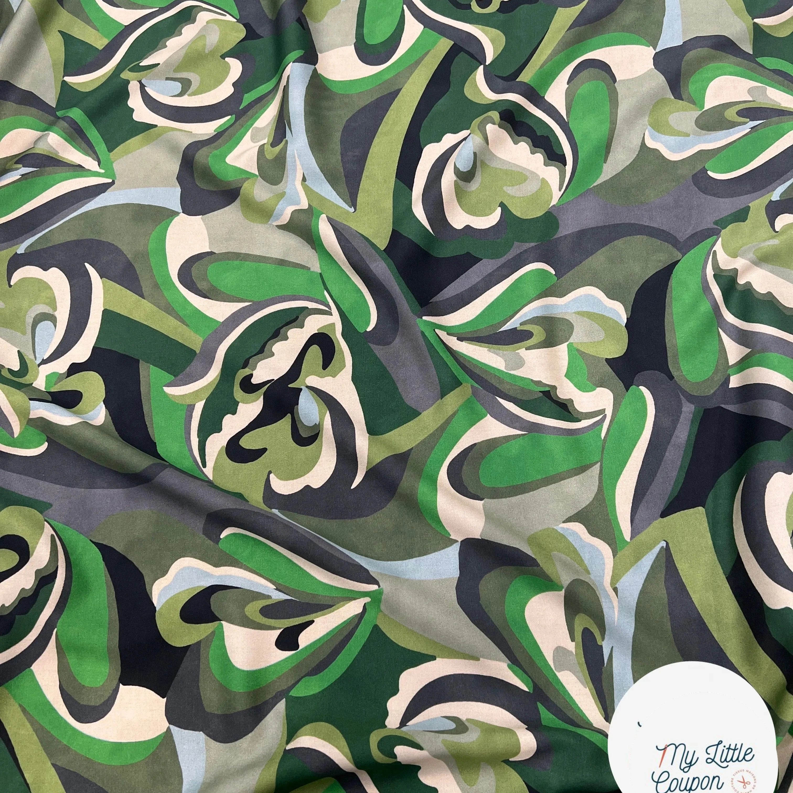 VISCOSE VERTE & CREME MOTIF FLORAL - My Little Coupon