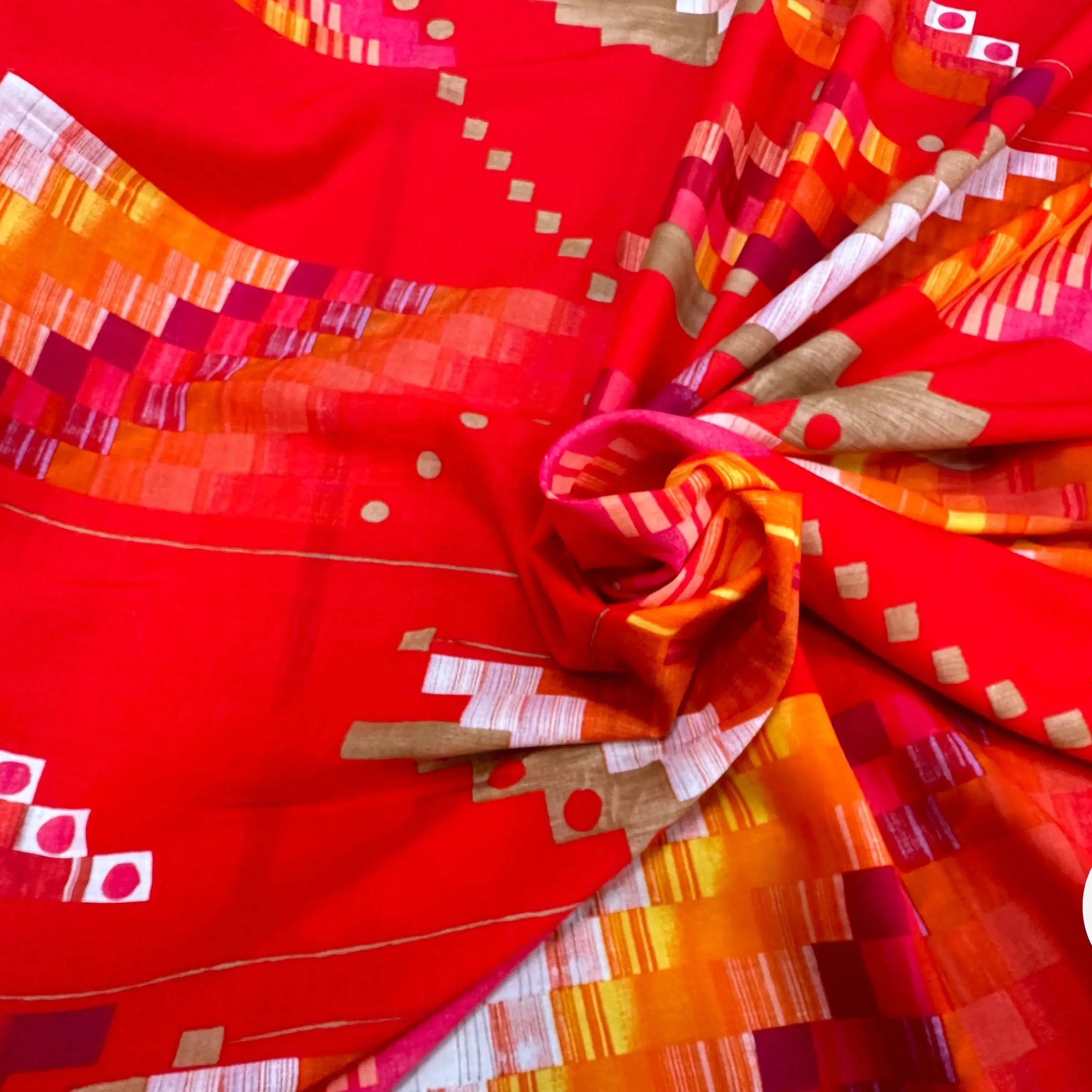 VOILE DE COTON ROUGE GEOMETRICA TKTMEMPA - My Little Coupon