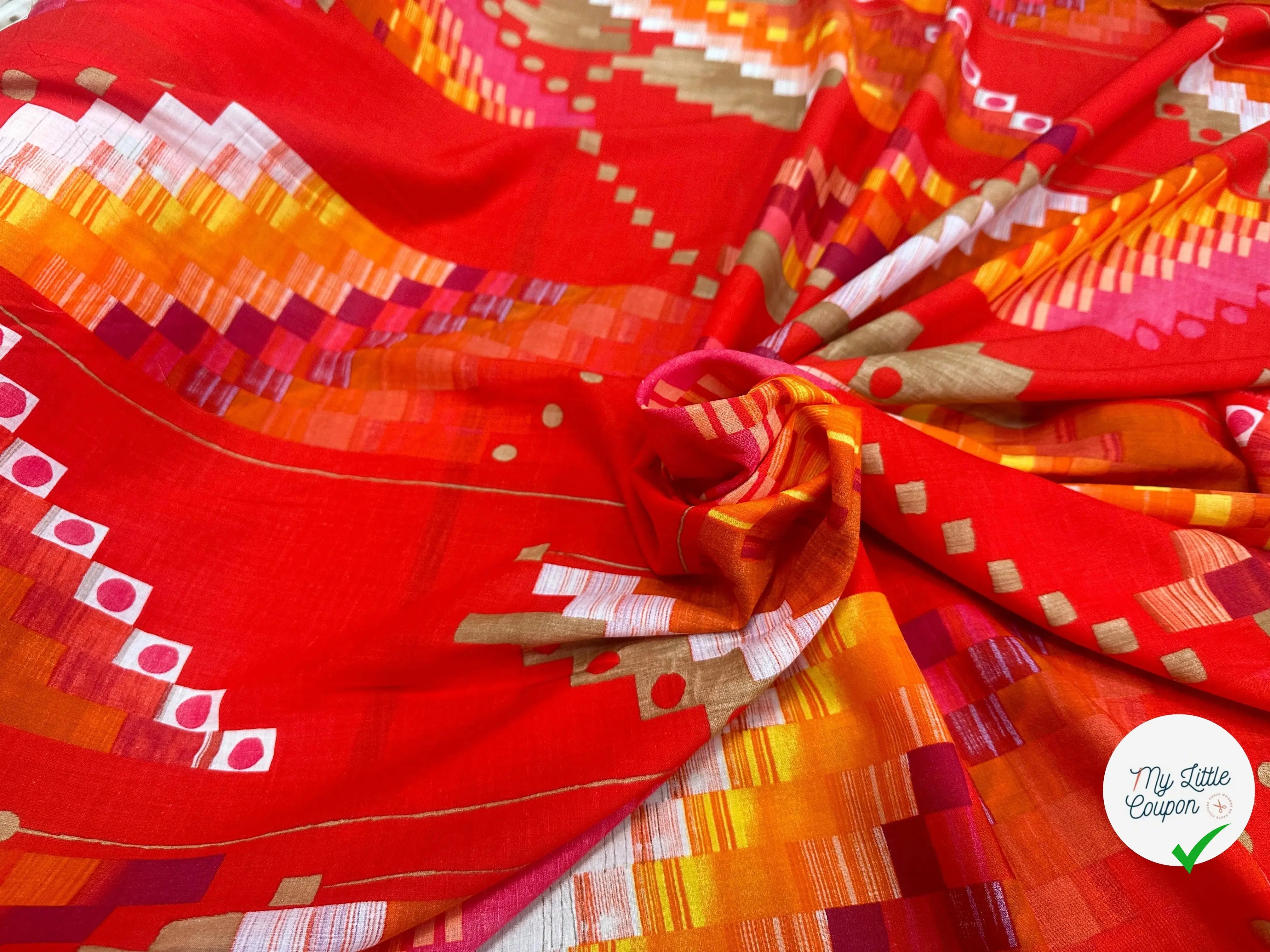 VOILE DE COTON ROUGE GEOMETRICA TKTMEMPAÂ - My Little Coupon