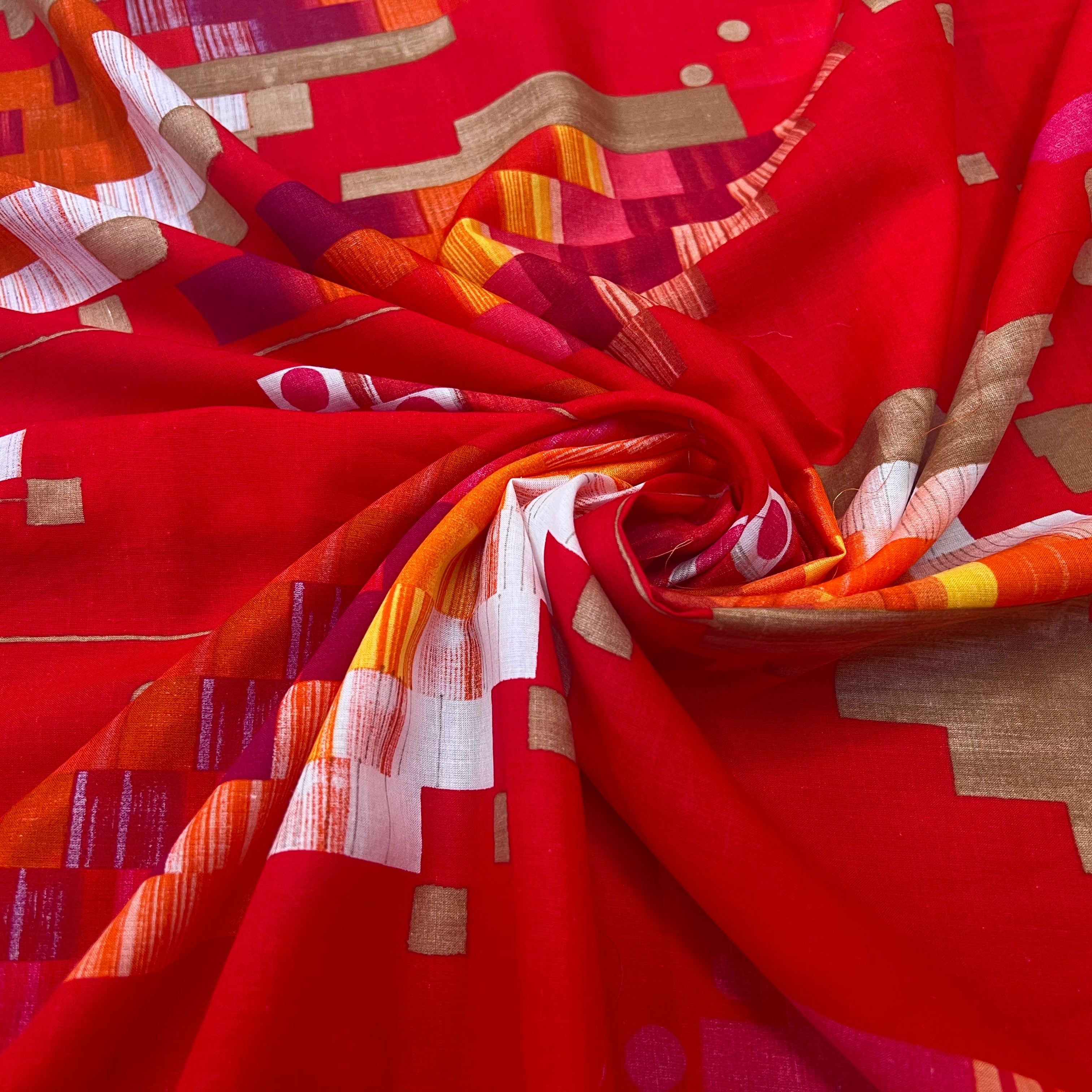 VOILE DE COTON ROUGE GEOMETRICA TKTMEMPA - My Little Coupon