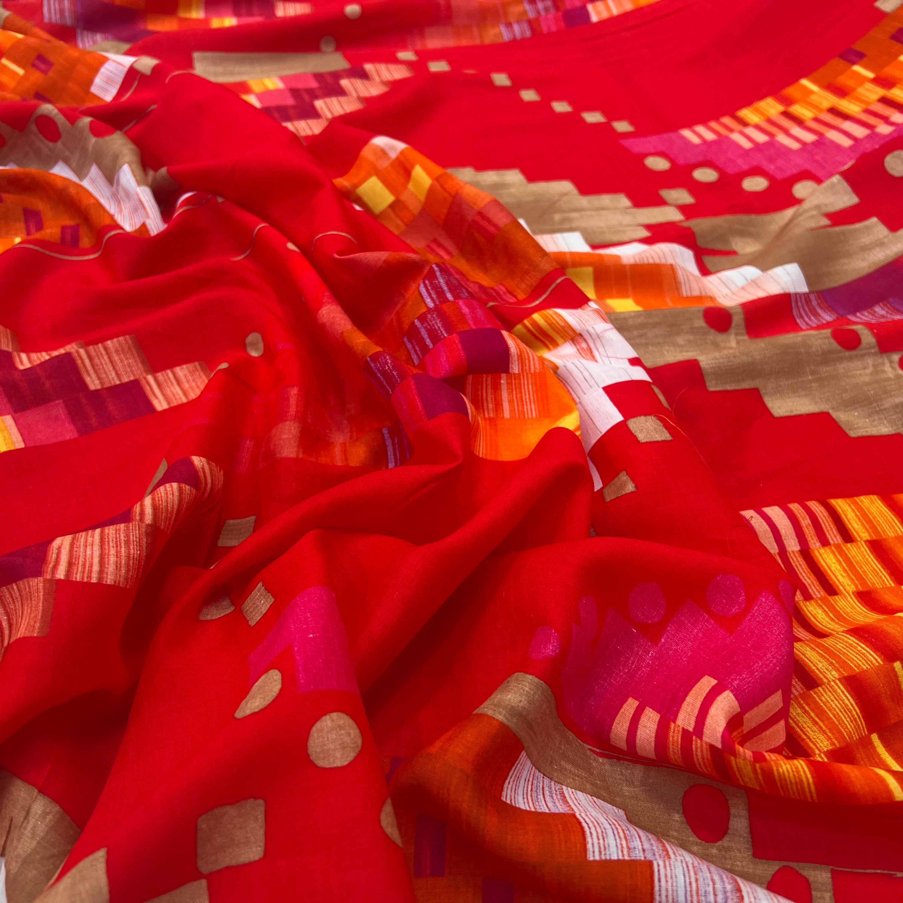 VOILE DE COTON ROUGE GEOMETRICA TKTMEMPA - My Little Coupon