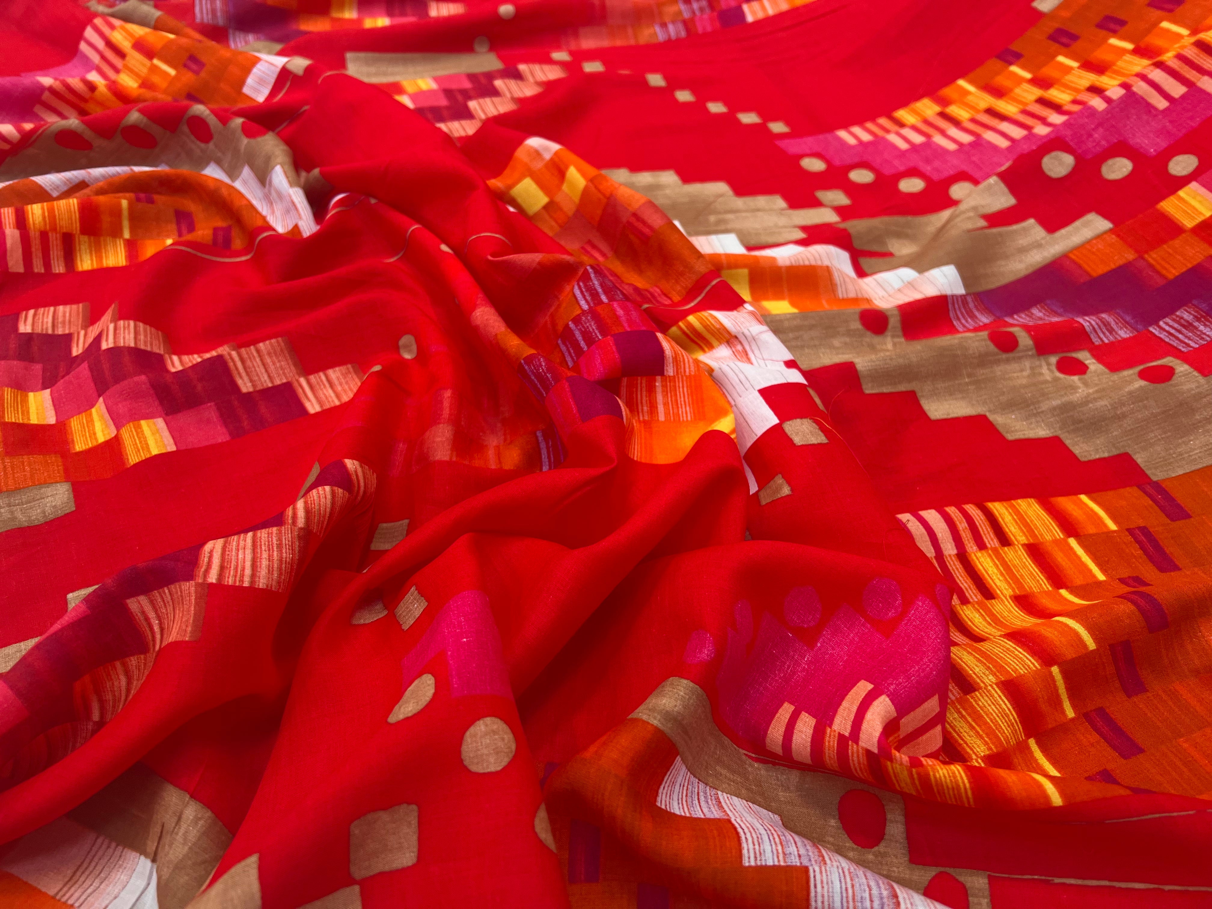 VOILE DE COTON ROUGE GEOMETRICA TKTMEMPA - My Little Coupon