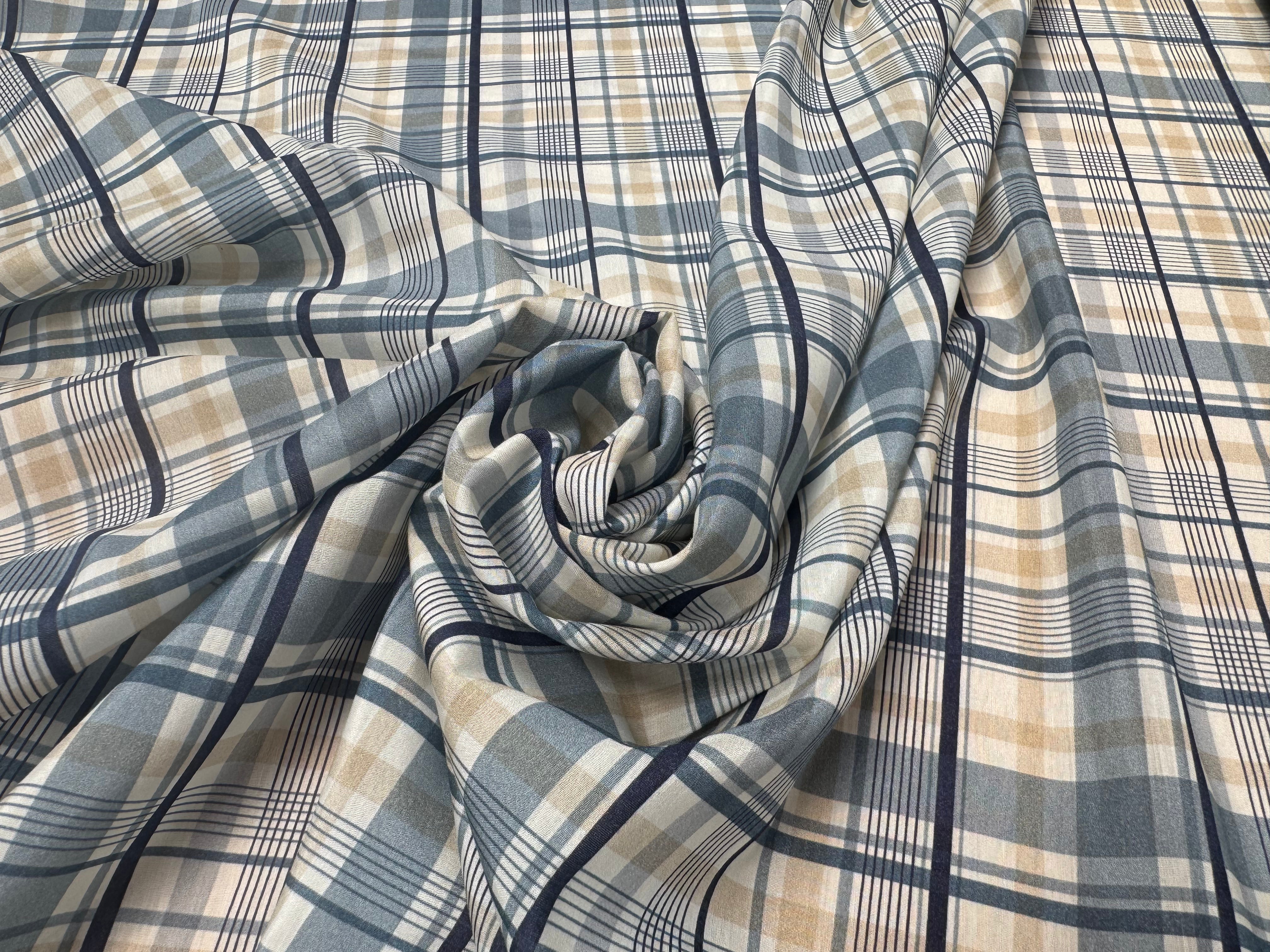 VOILE DE COTON SOIE EMERISE À CARREAUX BLEU ET BLANC - My Little Coupon