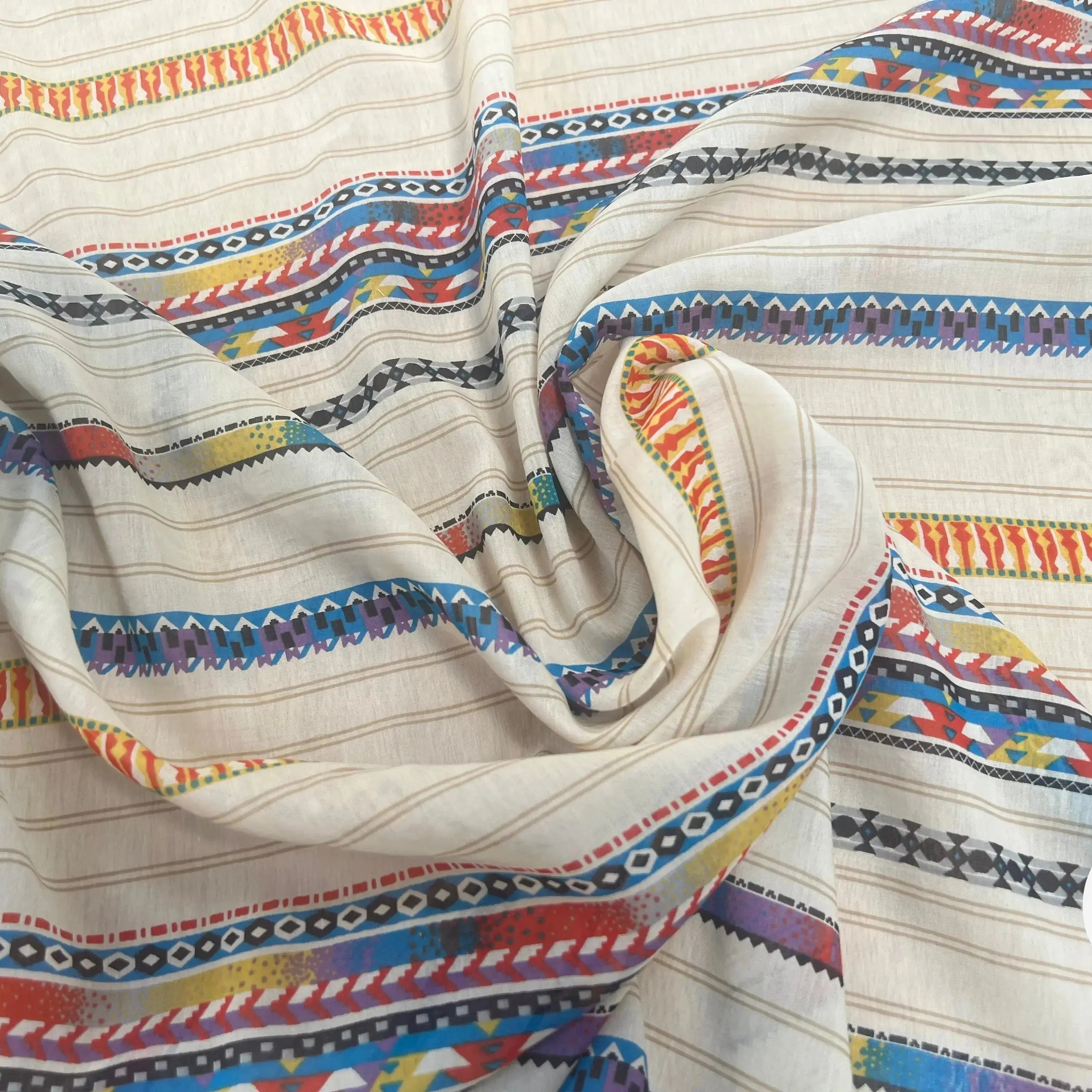 VOILE DE COTON SOIE FOND BEIGE MOTIFS HIPPIE - My Little Coupon