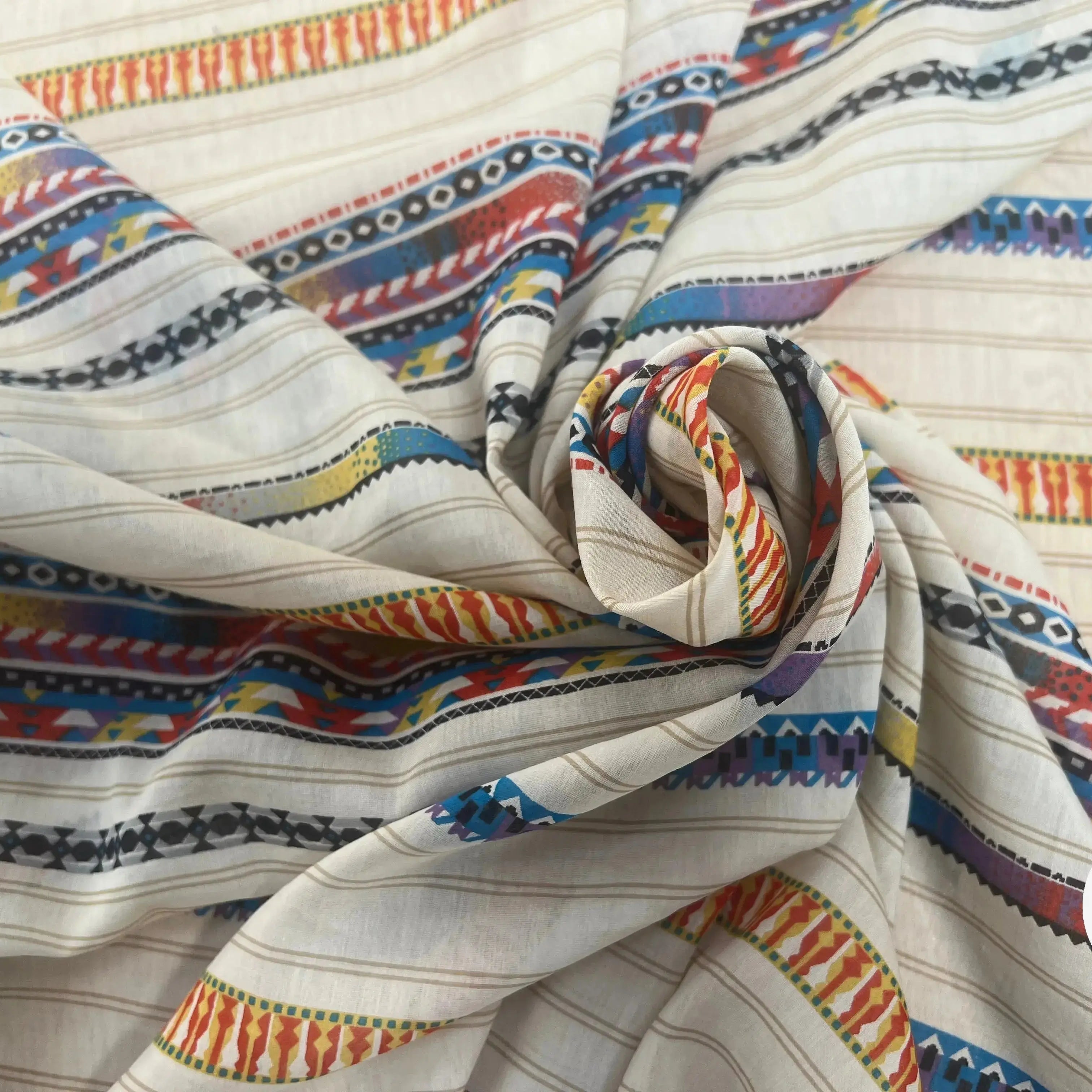 VOILE DE COTON SOIE FOND BEIGE MOTIFS HIPPIE - My Little Coupon