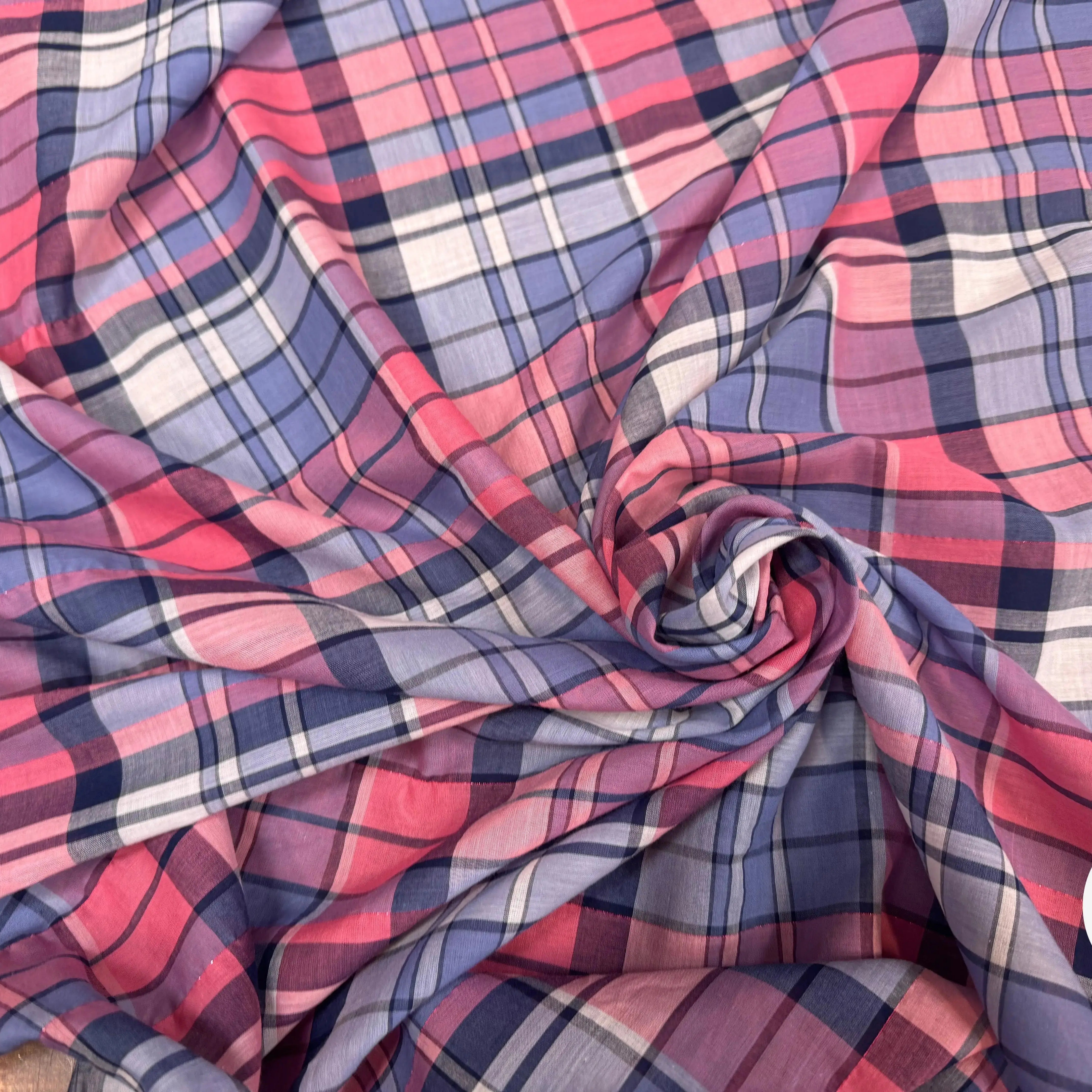 VOILE DE COTON TARTAN À CARREAUX ROSE ET VIOLET - My Little Coupon