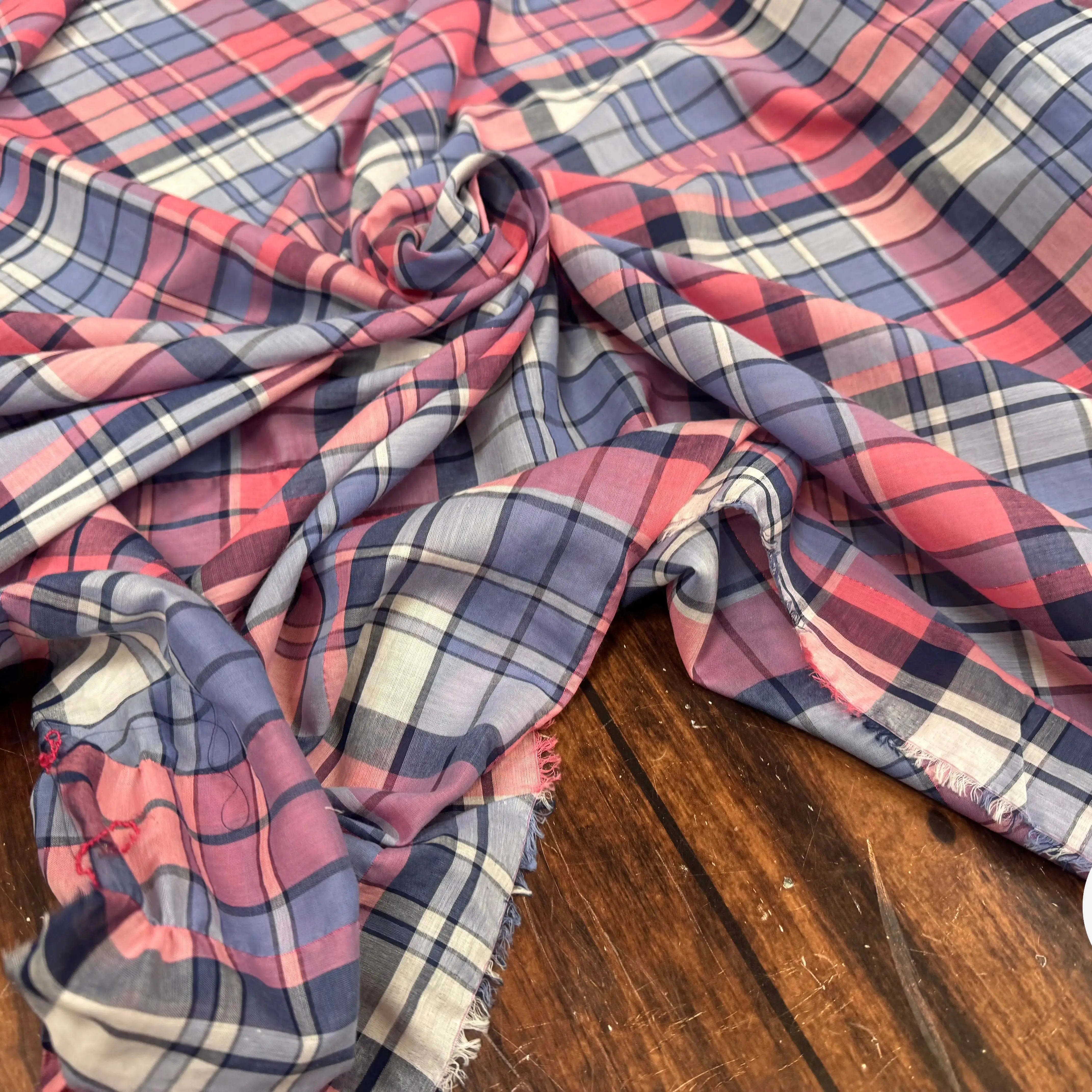 VOILE DE COTON TARTAN À CARREAUX ROSE ET VIOLET - My Little Coupon