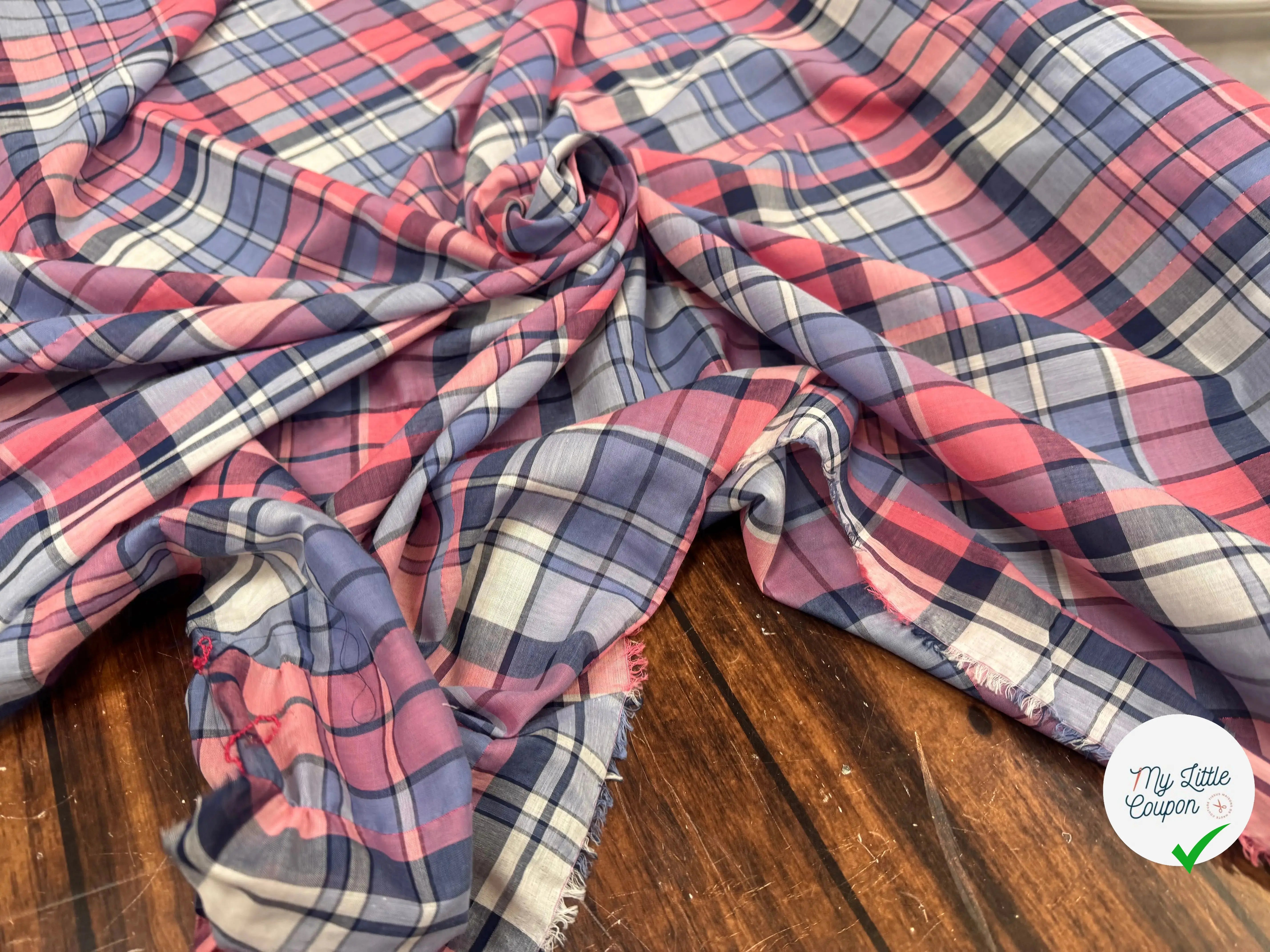 VOILE DE COTON TARTAN À CARREAUX ROSE ET VIOLET - My Little Coupon