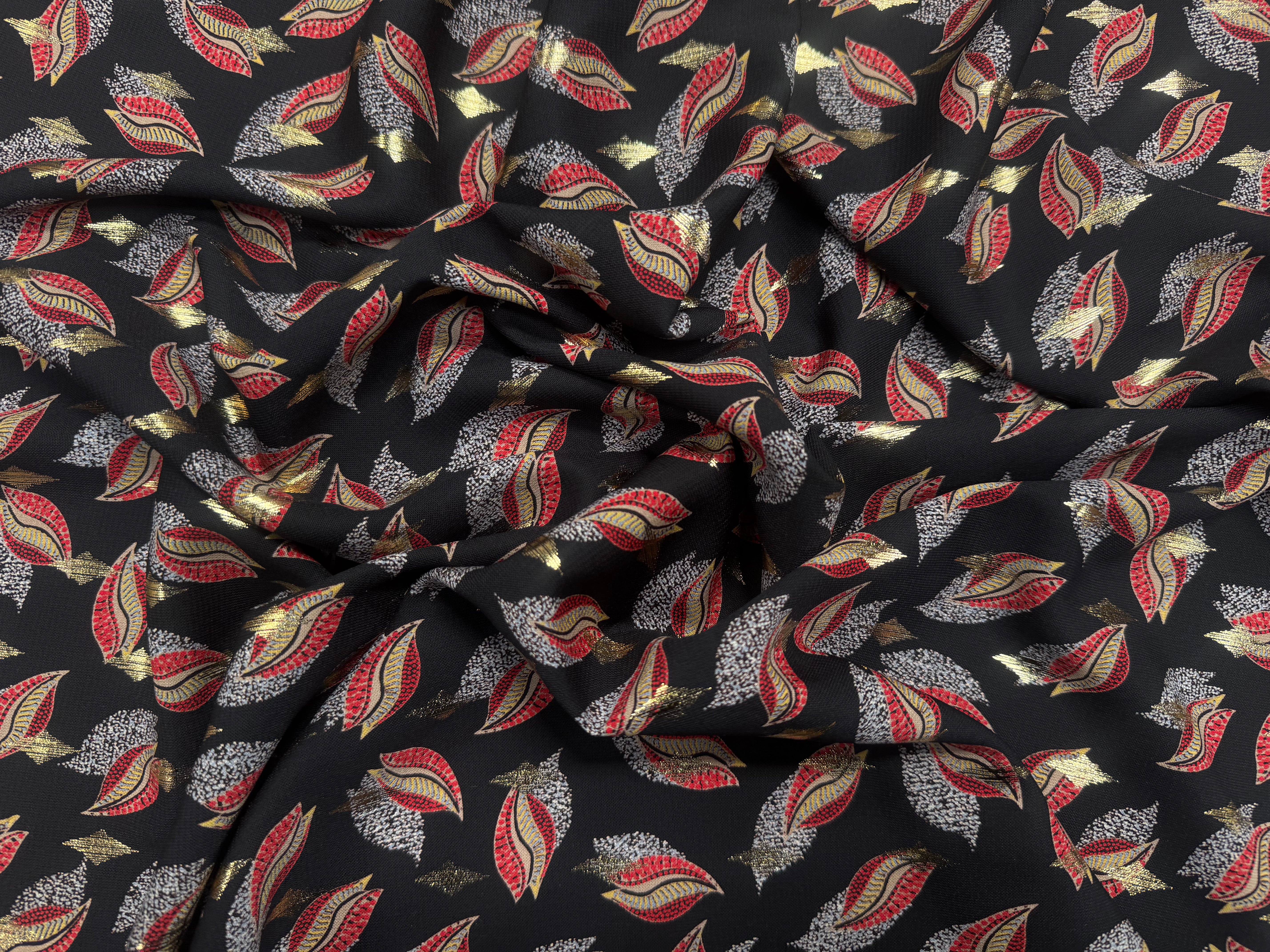 WOOLPEACH FOND NOIR MOTIF FEUILLAGE ROUGE ET DORÉ - My Little Coupon