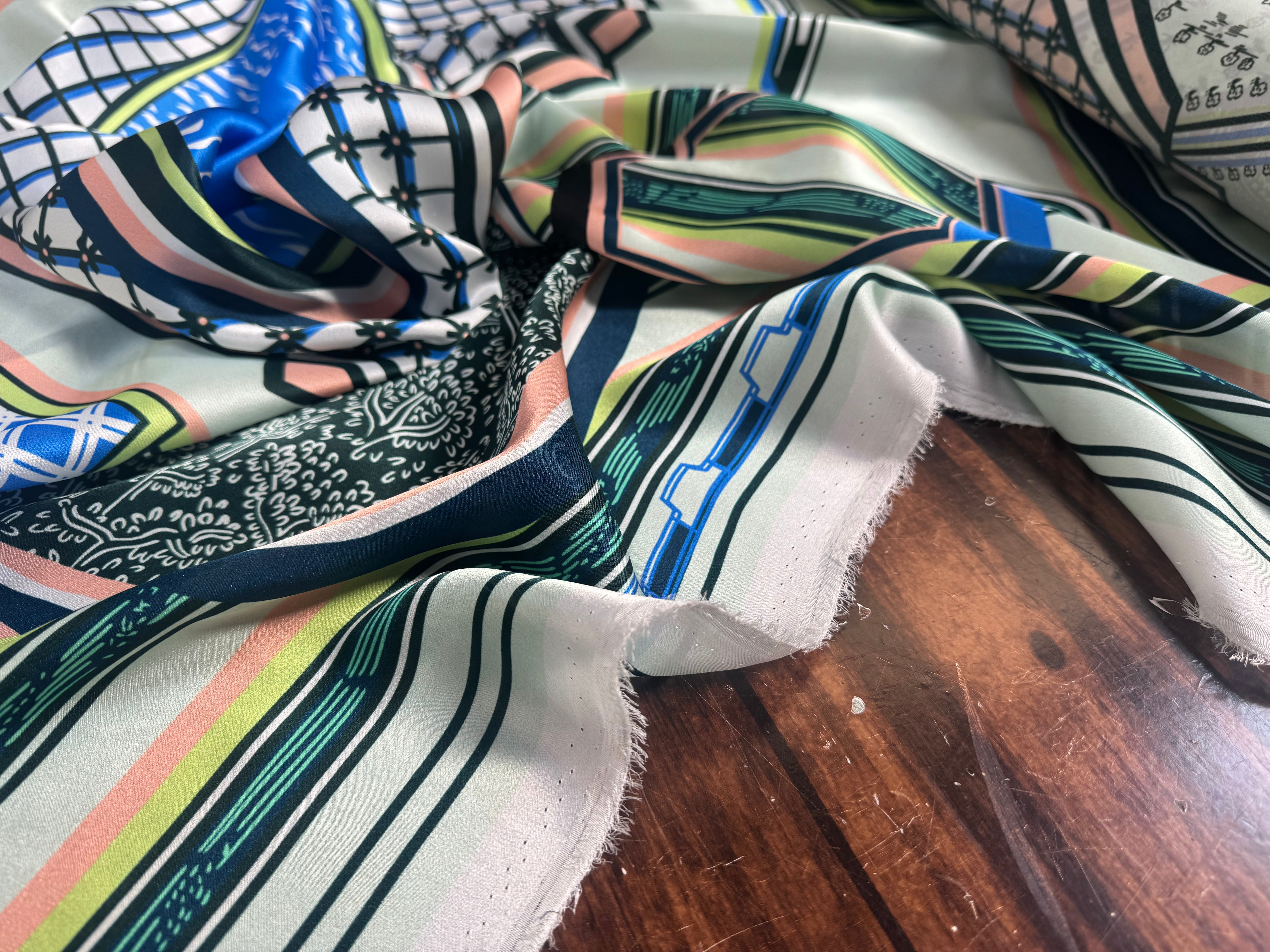 SATIN DE SOIE ITALIEN IMPRIMÉ CREATORE GEOMETRIQUE - My Little Coupon