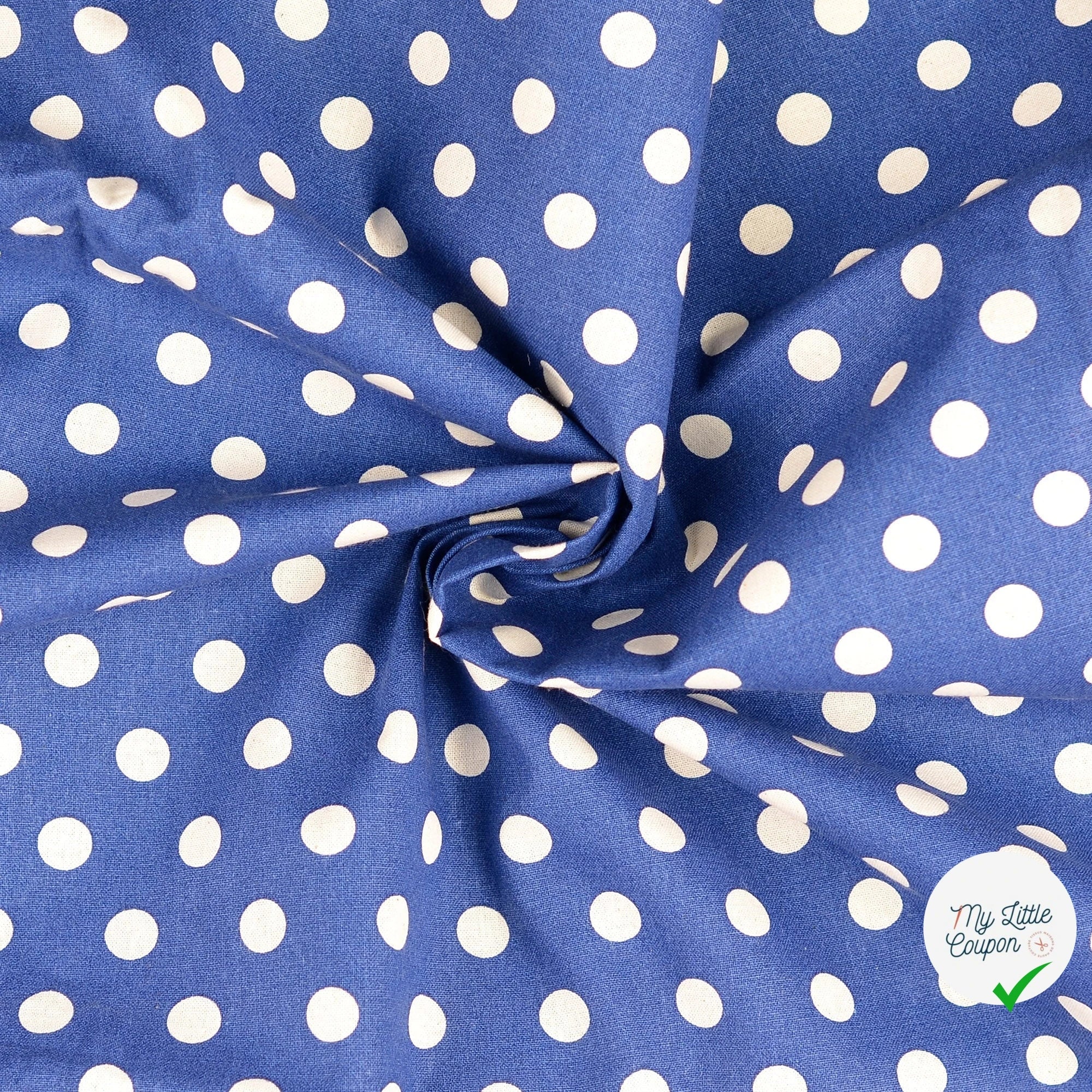 Cretonne de coton à pois bleu marine - My Little Coupon