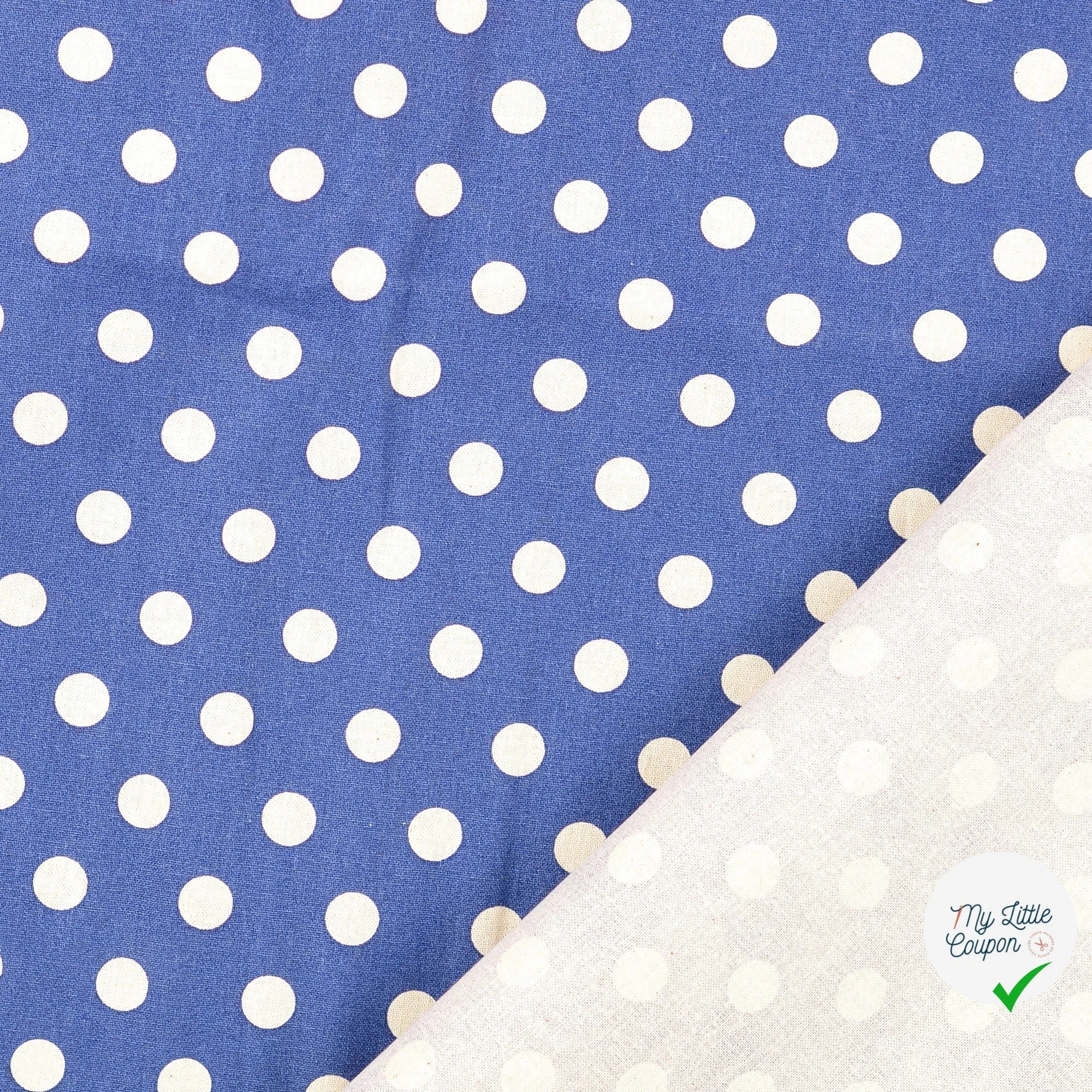 Cretonne de coton à pois bleu marine - My Little Coupon
