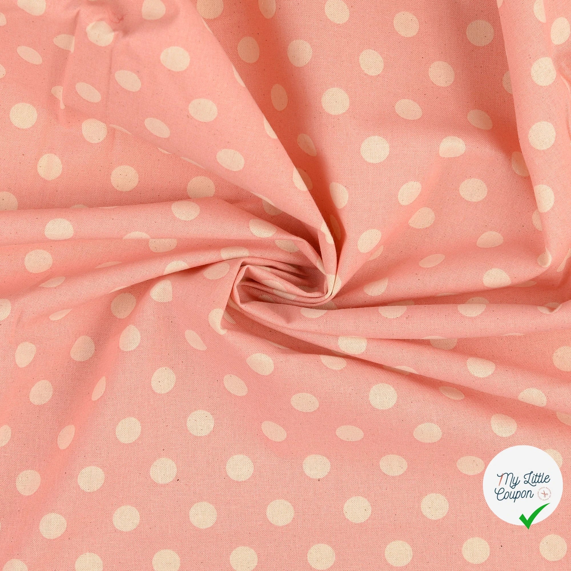 Cretonne de coton à pois rose clair - My Little Coupon
