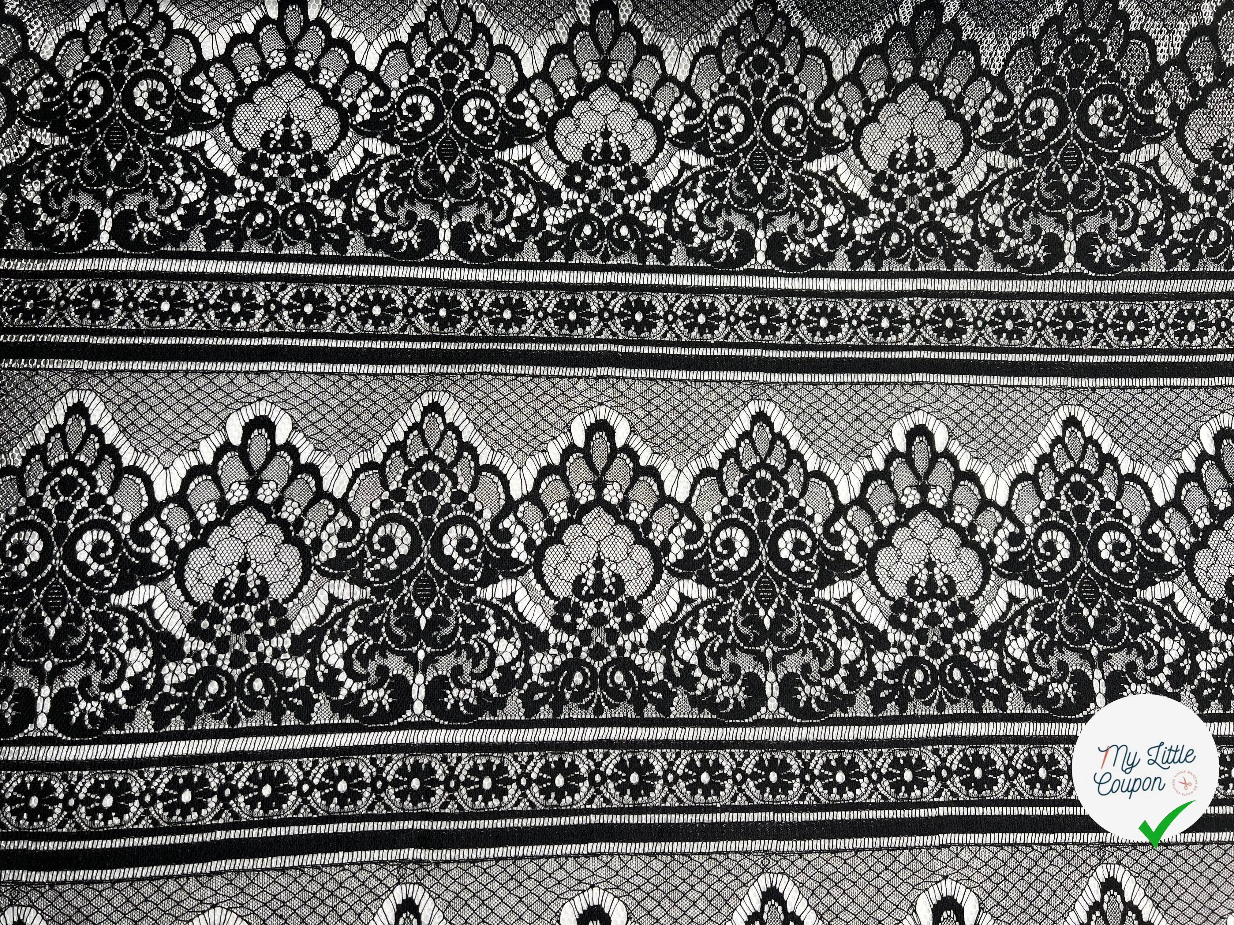 DENTELLE BAROQUE NOIRE CONTRECOLLÉ DE MESH NID D'ABEILLE - My Little Coupon - tissu - coudre