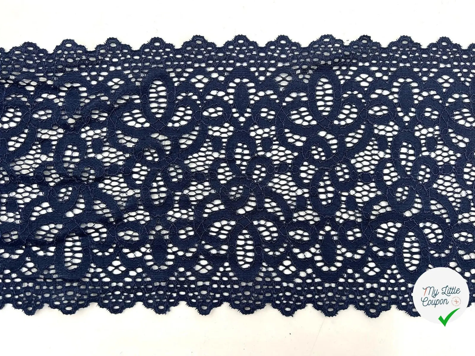 DENTELLE ÉLASTIQUE GRANDE LARGEUR BLEU MARINE - My Little Coupon - tissu - coudre