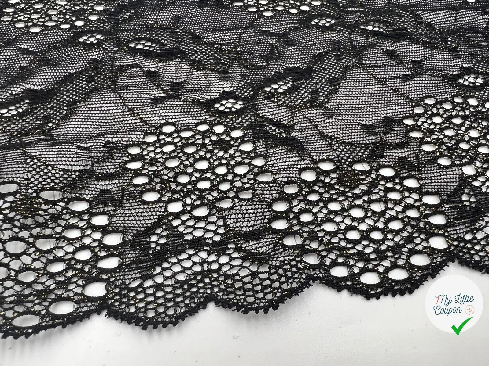 DENTELLE ÉLASTIQUE GRANDE LARGEUR NOIR OR - My Little Coupon - tissu - coudre
