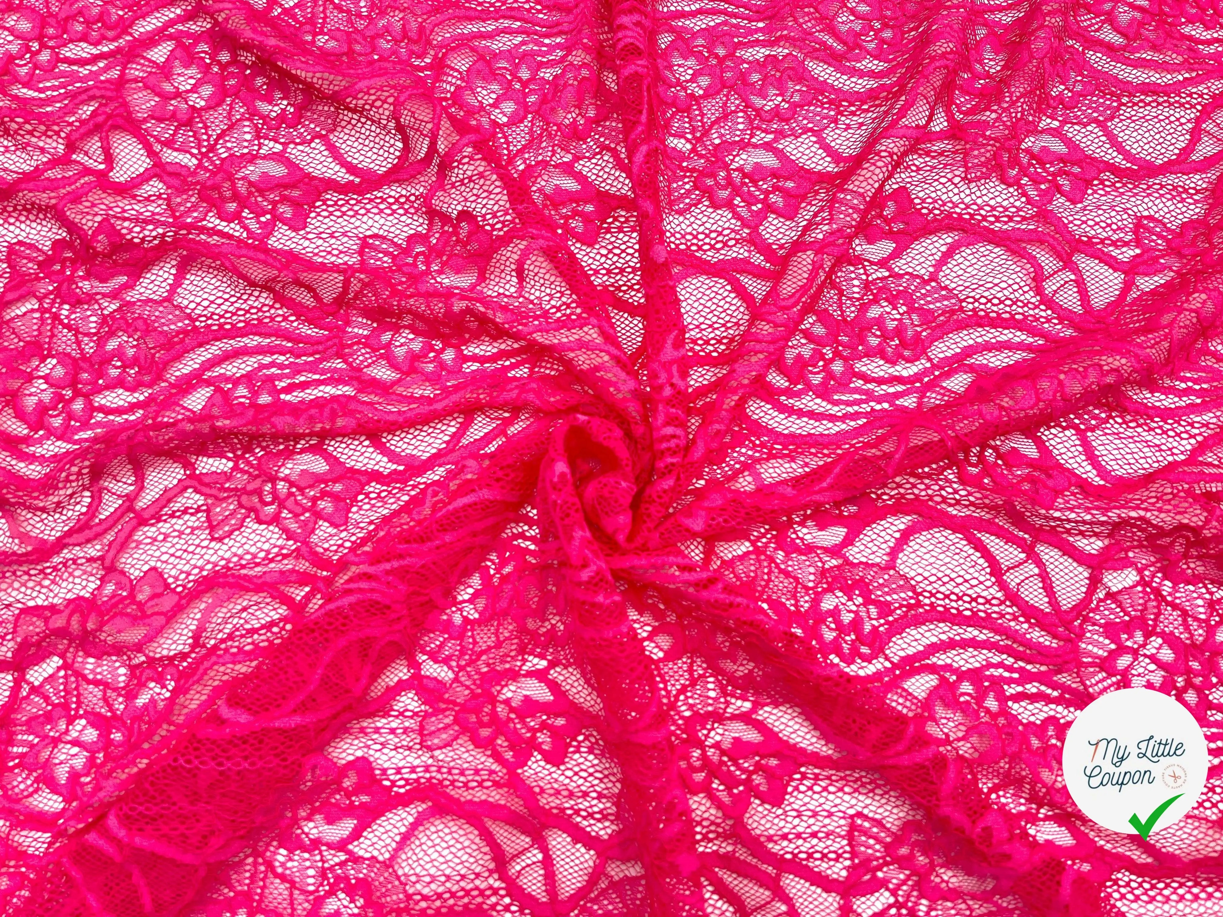 DENTELLE FRAMBOISE MOTIF FLEURS - My Little Coupon - tissu - coudre