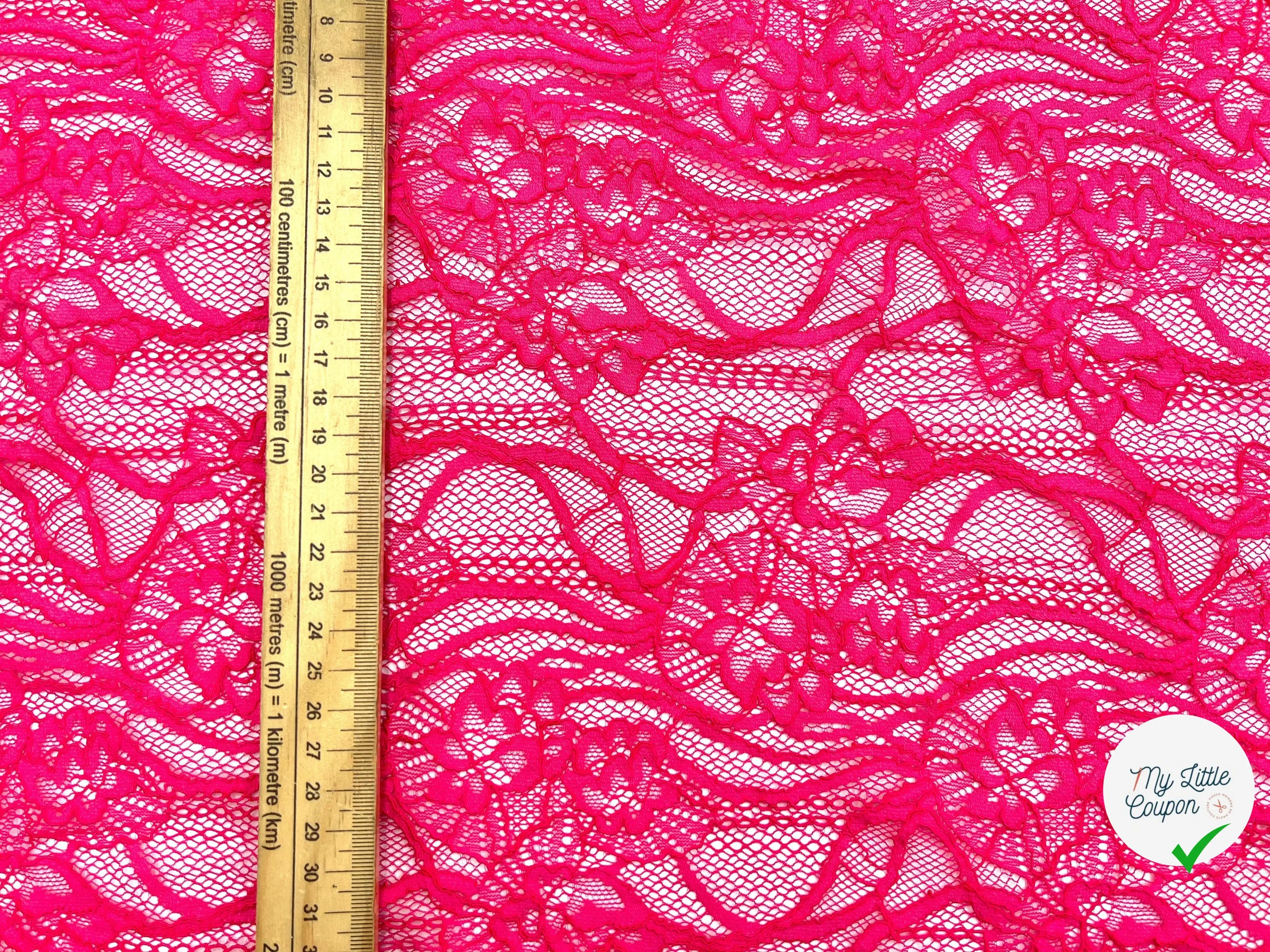 DENTELLE FRAMBOISE MOTIF FLEURS - My Little Coupon - tissu - coudre